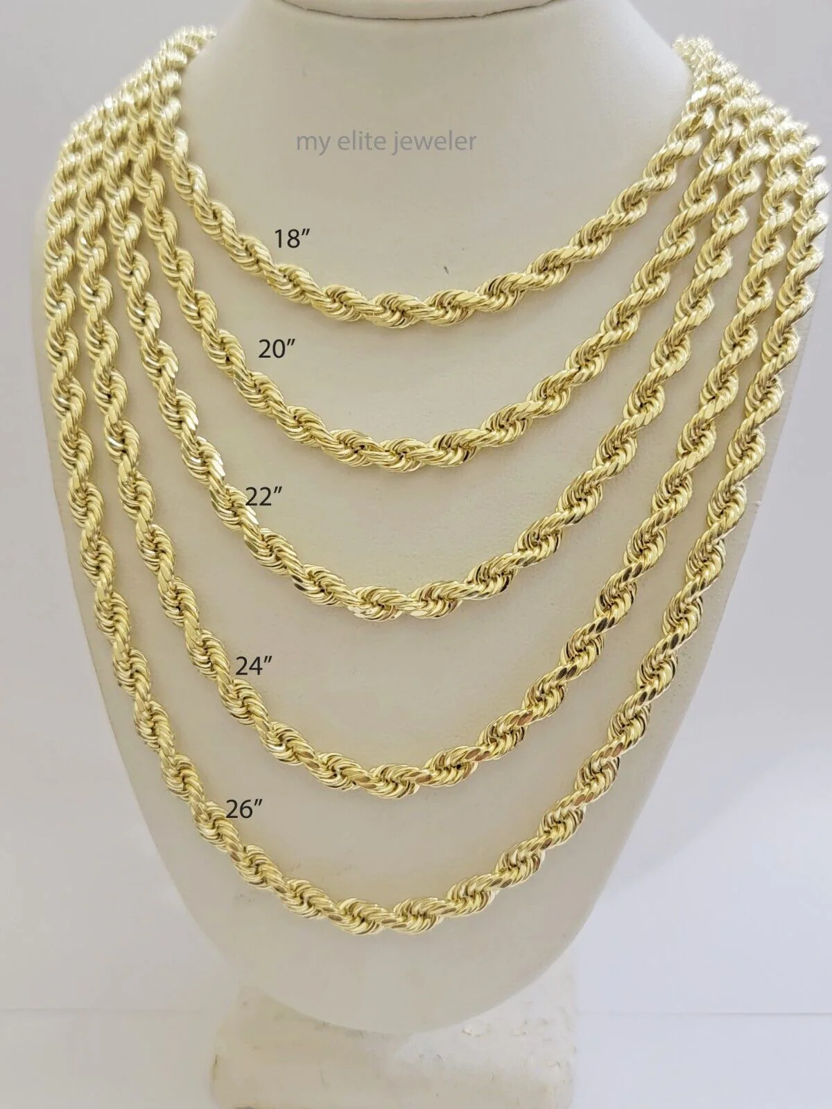 Real 14k Gold Rope chain 26 Inch 5mm Diamond Cuts 14kt Yellow Gold Men Women - Image 4