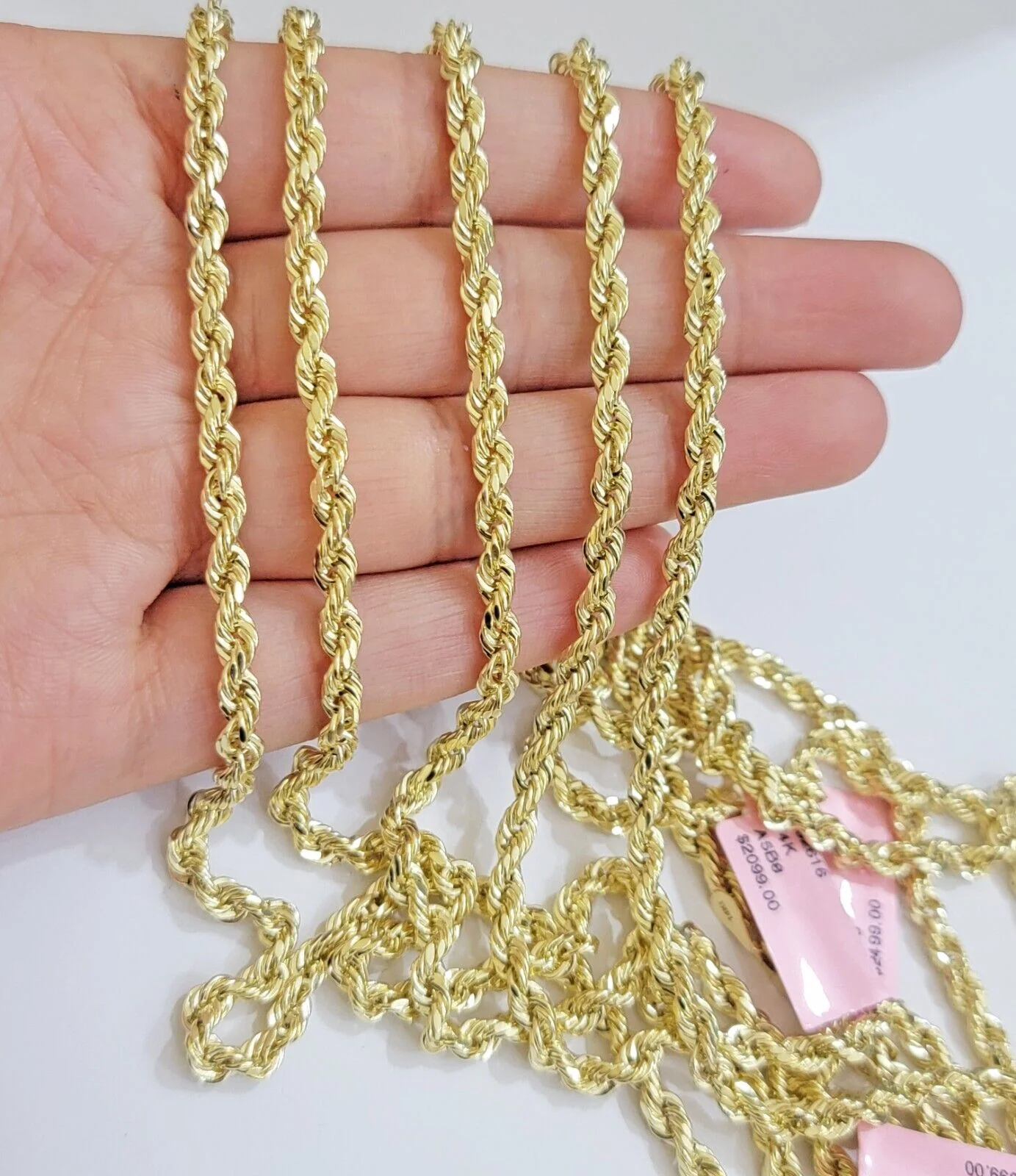 Real 14k Gold Rope Chain Necklace 4mm 18 - 26 Inch Diamond cuts 10kt  Men Women - Image 2