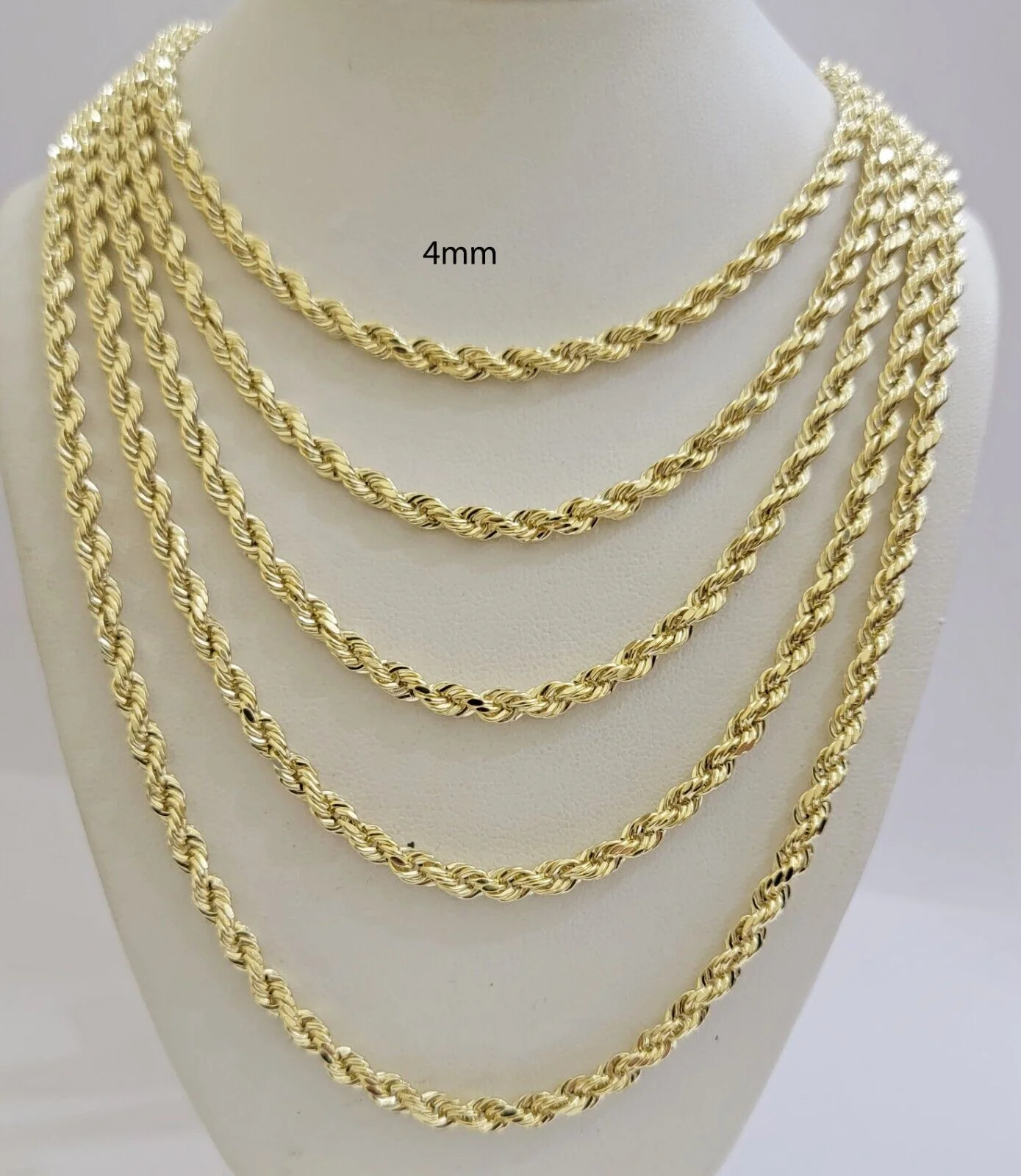 Real 14k Gold Rope Chain Necklace 4mm 18 - 26 Inch Diamond cuts 10kt  Men Women - Image 3