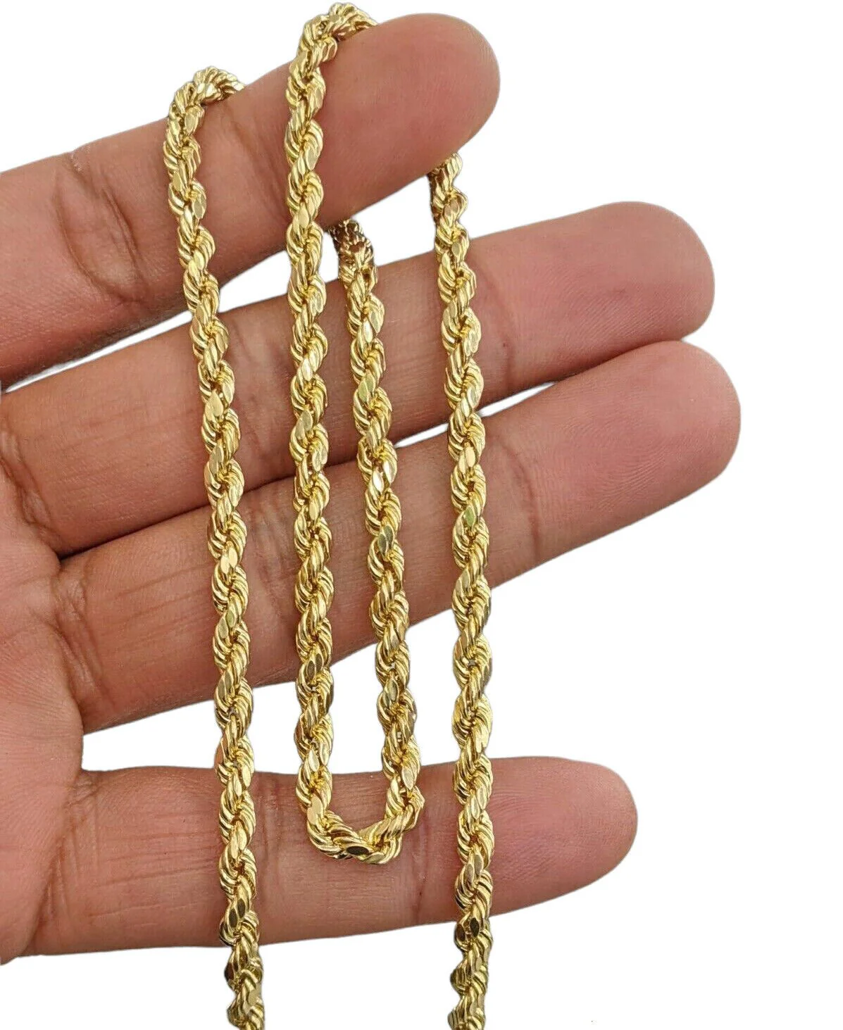 Real 14k Gold Rope Chain Necklace 4mm 18 - 26 Inch Diamond cuts 10kt  Men Women - Image 6