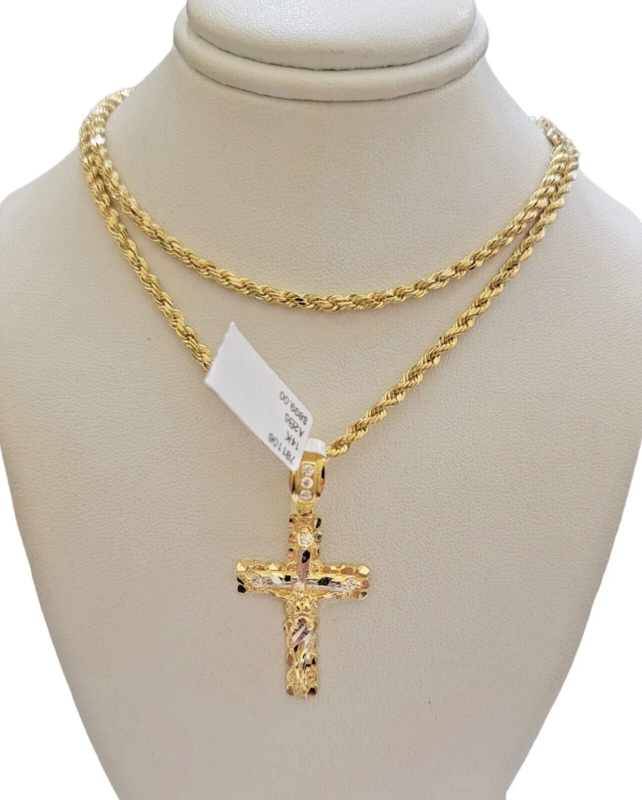 Real 14k Gold Rope Chain Necklace Jesus Cross Charm Pendant Set 16-28" inch 3mm - Image 4