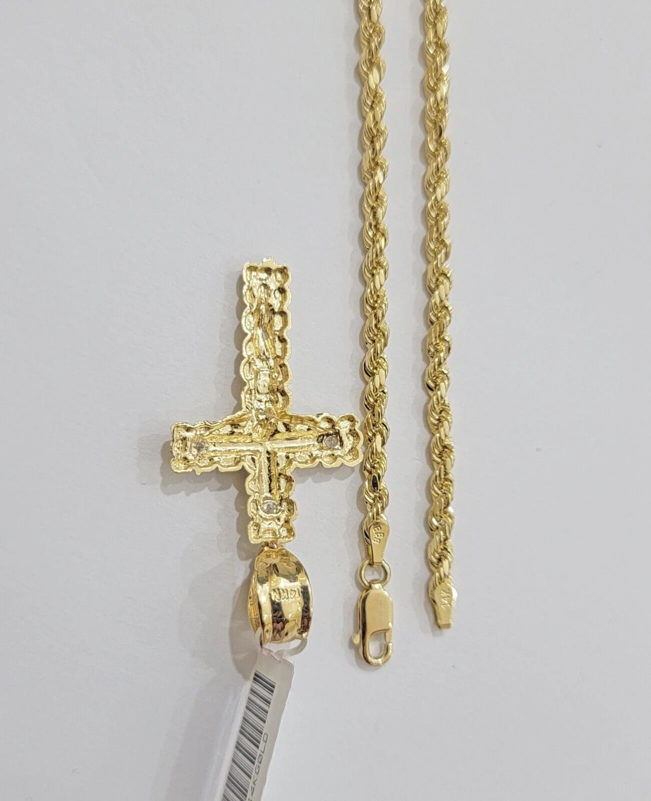 Real 14k Gold Rope Chain Necklace Jesus Cross Charm Pendant Set 16-28" inch 3mm - Image 7