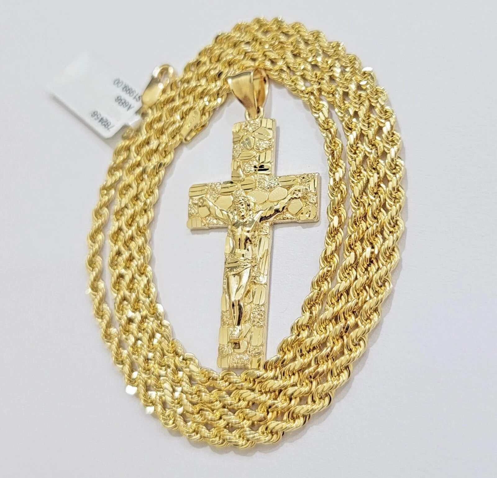 REAL 14k Gold Rope Chain Necklace Nugget Cross Charm Pendant SET 3mm 18 -26 Inch - Image 6