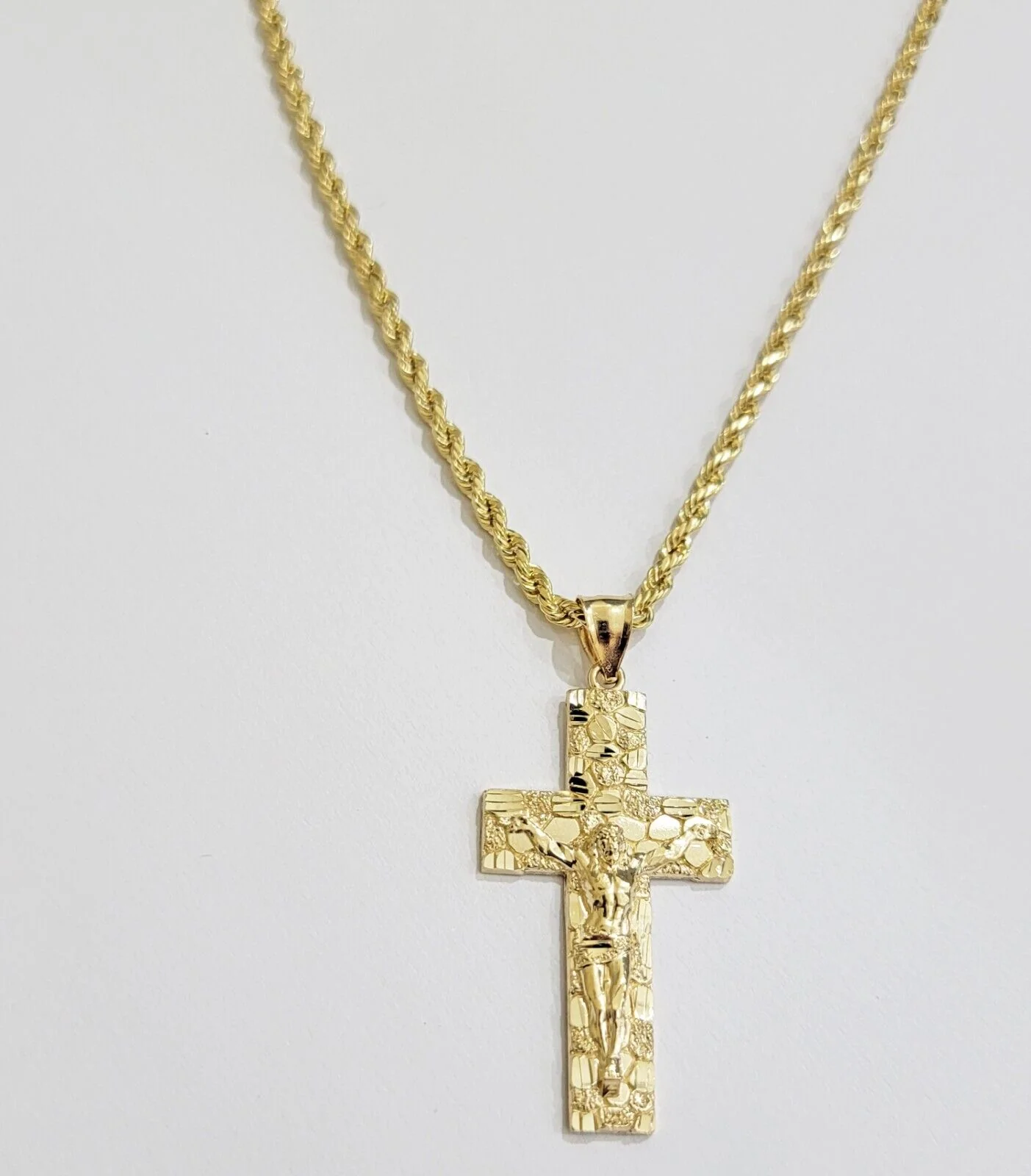 REAL 14k Gold Rope Chain Necklace Nugget Cross Charm Pendant SET 3mm 18 -26 Inch - Image 7