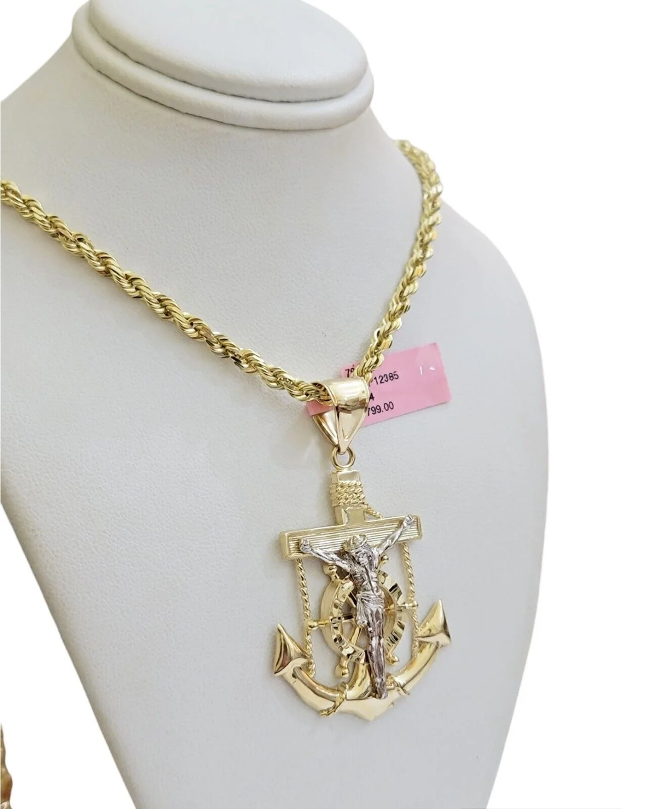 REAL 14k Gold Rope Necklace Anchor Charm Pendant SET SOLID 4mm 20 Inch Necklace - Image 3