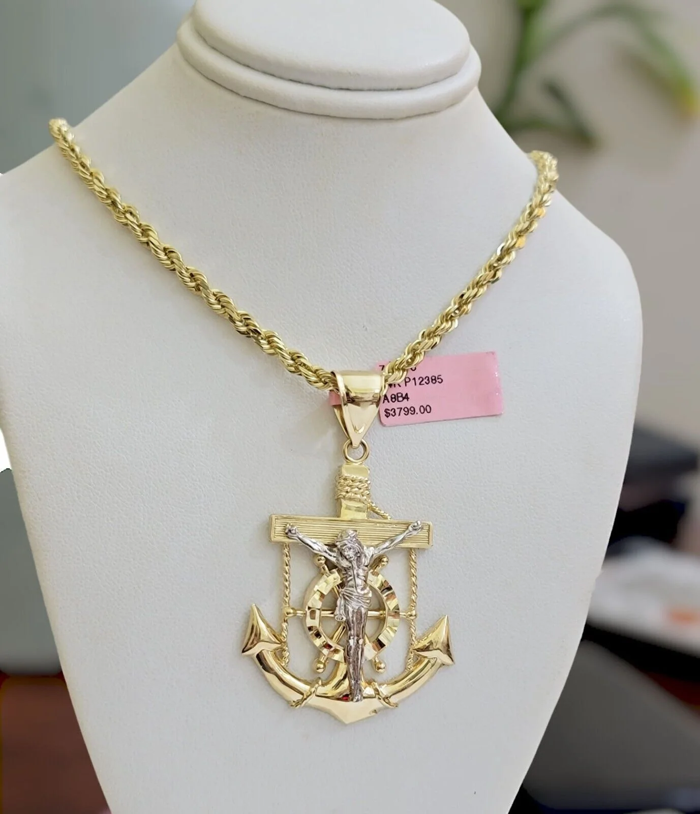 REAL 14k Gold Rope Necklace Anchor Charm Pendant SET SOLID 4mm 20 Inch Necklace - Image 6