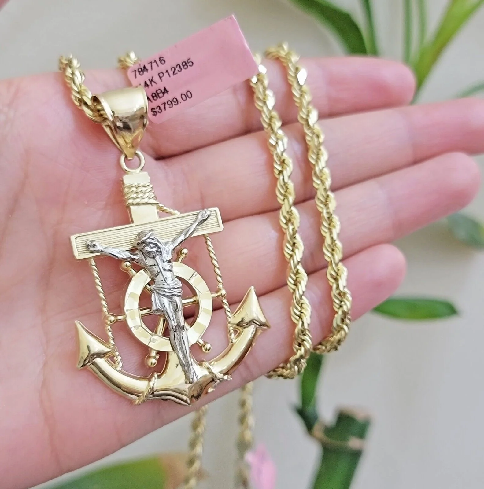 REAL 14k Gold Rope Necklace Anchor Charm Pendant SET SOLID 4mm 20 Inch Necklace - Image 7