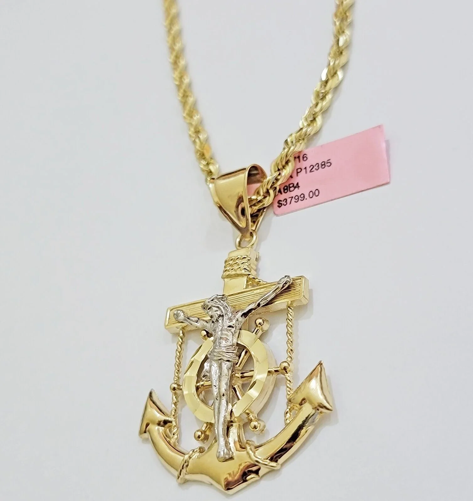 REAL 14k Gold Rope Necklace Anchor Charm Pendant SET SOLID 4mm 22 Inch Necklace - Image 6