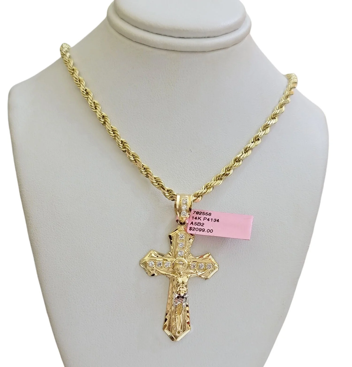 REAL 14k Gold Rope Necklace Cross Charm Pendant SET SOLID 4mm 28 Inch Chain Mens - Image 5