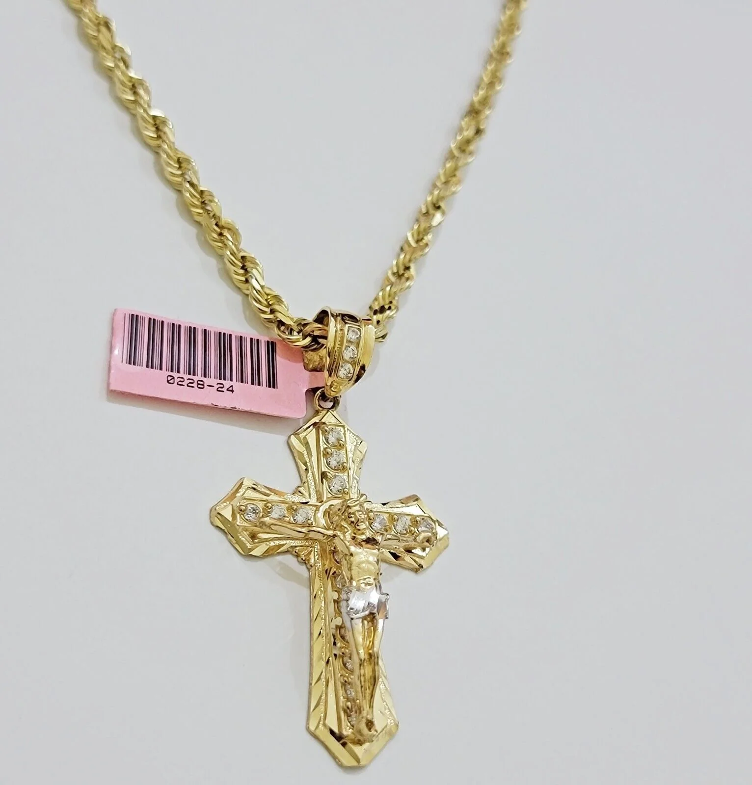 REAL 14k Gold Rope Necklace Cross Charm Pendant SET SOLID 4mm 28 Inch Chain Mens - Image 6