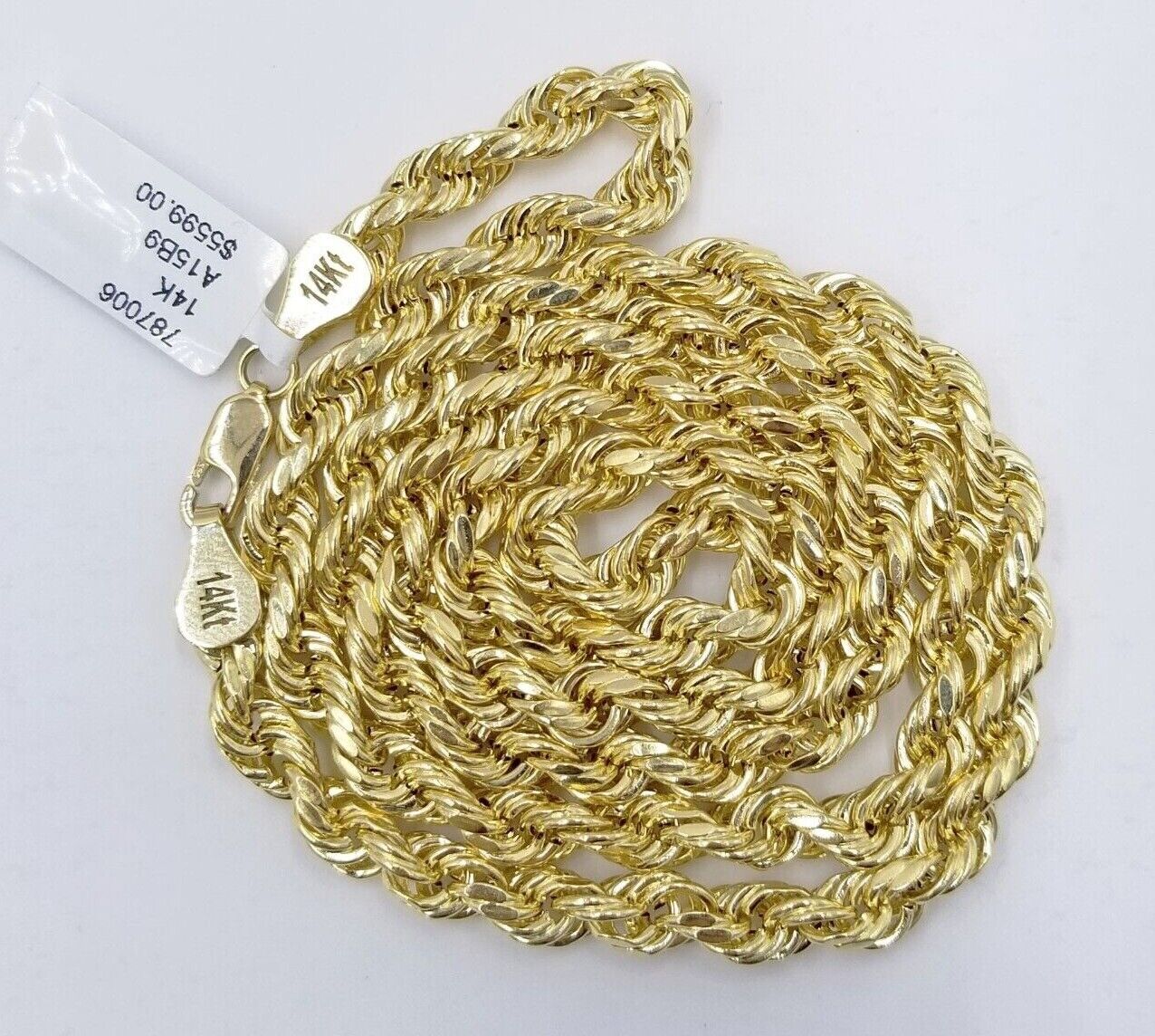 Real 14k Rope Chain Necklace 5mm 14kt Yellow Gold 18" 20" 22" 24" 26" inch Mens - Image 4