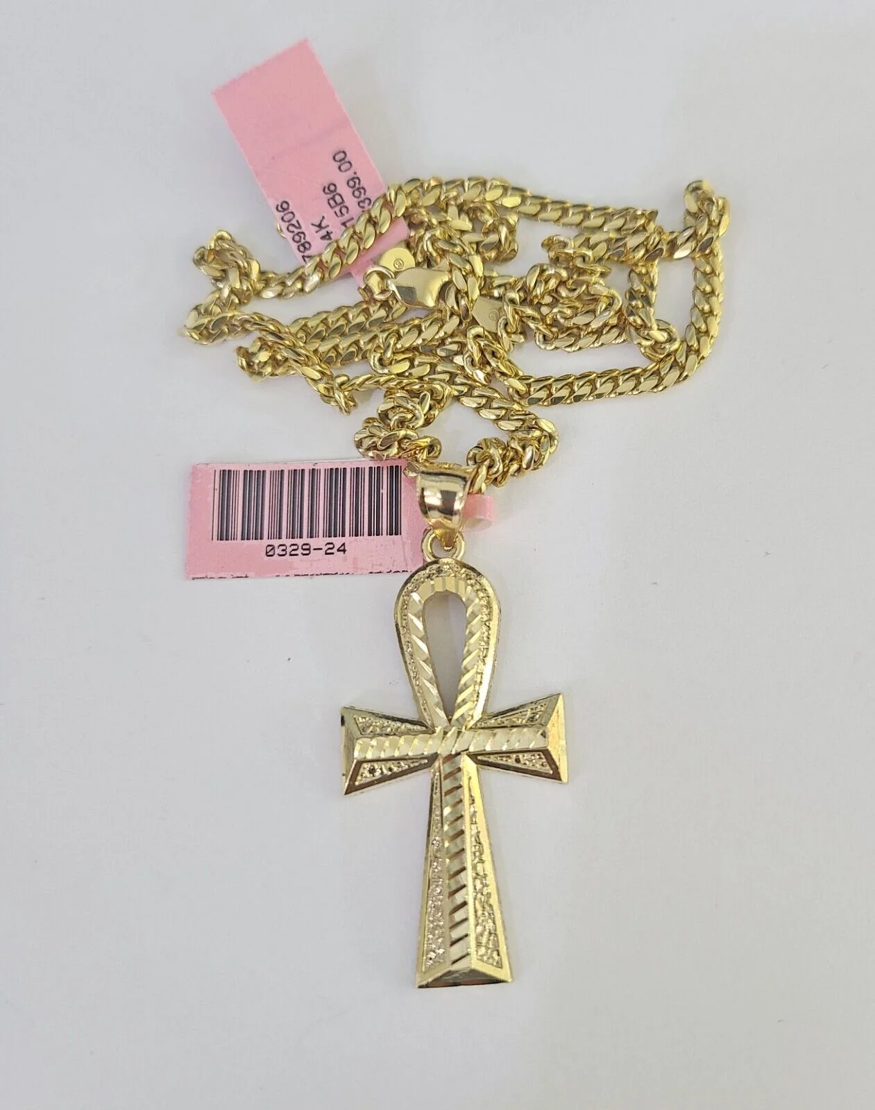 Real 14k Solid Chain Cross Charm Set Miami Cuban Link 3mm Necklace Pendant Gold - Image 5