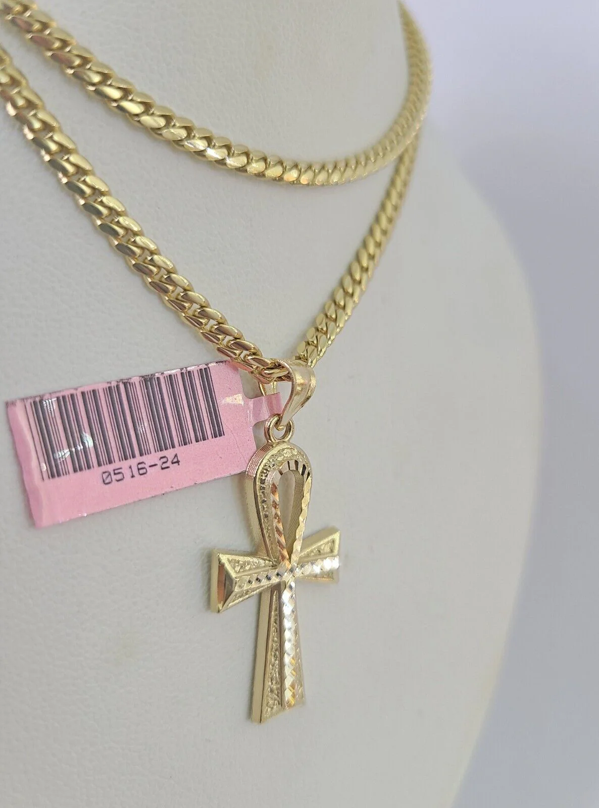 Real 14k Solid Chain Cross Charm Set Miami Cuban Link 3mm Necklace Pendant Gold - Image 2