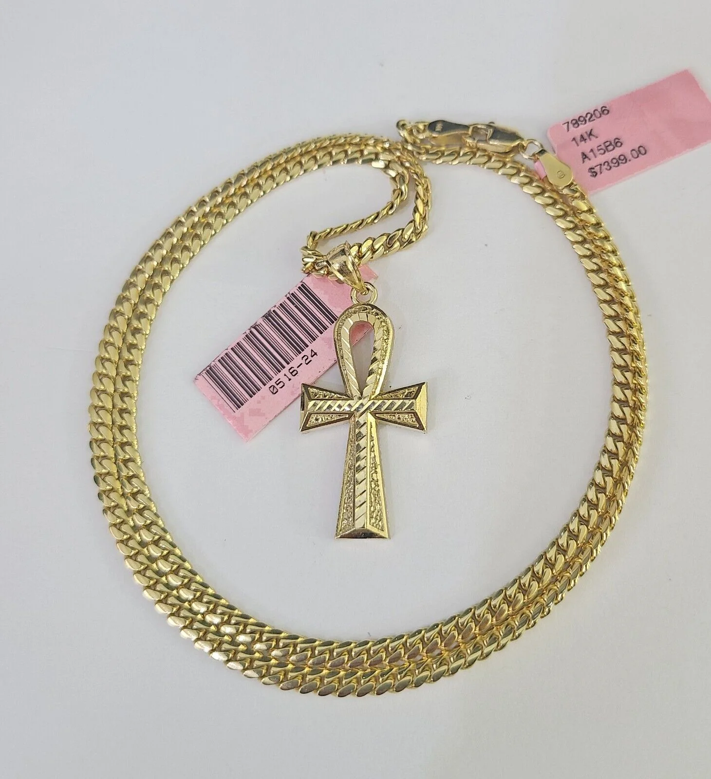 Real 14k Solid Chain Cross Charm Set Miami Cuban Link 3mm Necklace Pendant Gold - Image 3