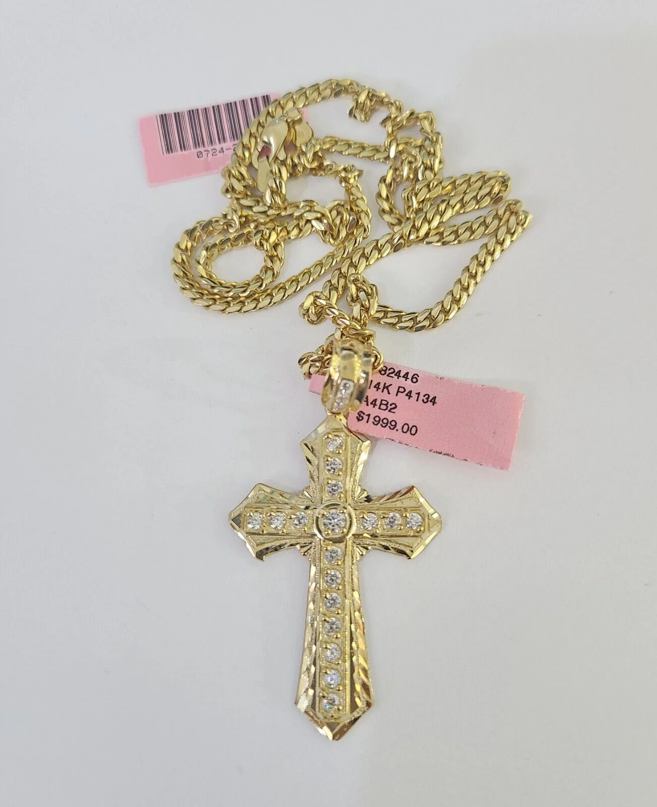 Real 14k Solid Chain Cross Charm Set Miami Cuban Link 3mm Necklace Pendant Gold - Image 6