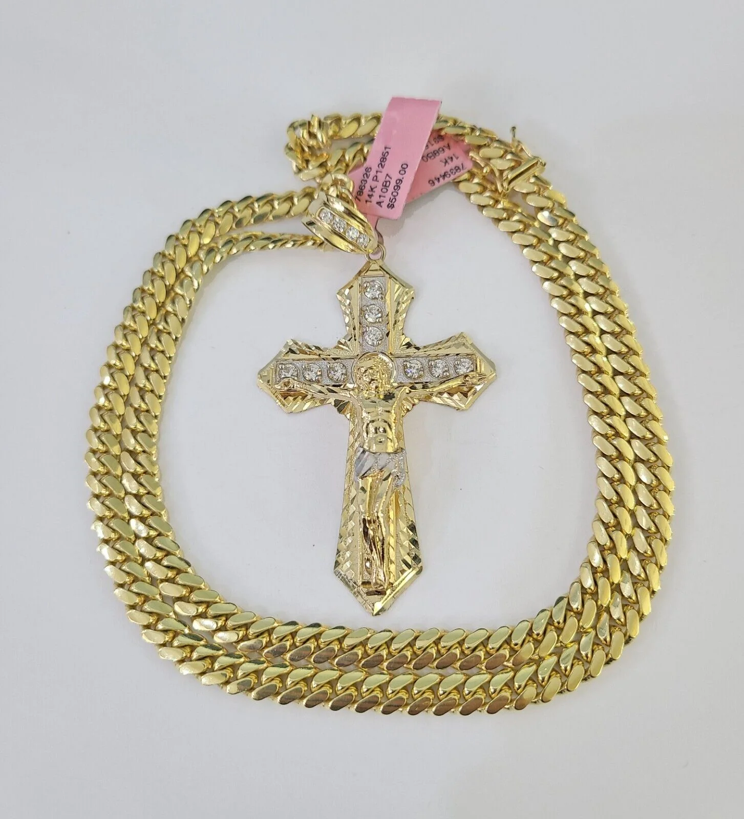 Real 14k Solid Chain Cross Charm Set Miami Cuban Link 6mm Necklace Pendant Gold - Image 3