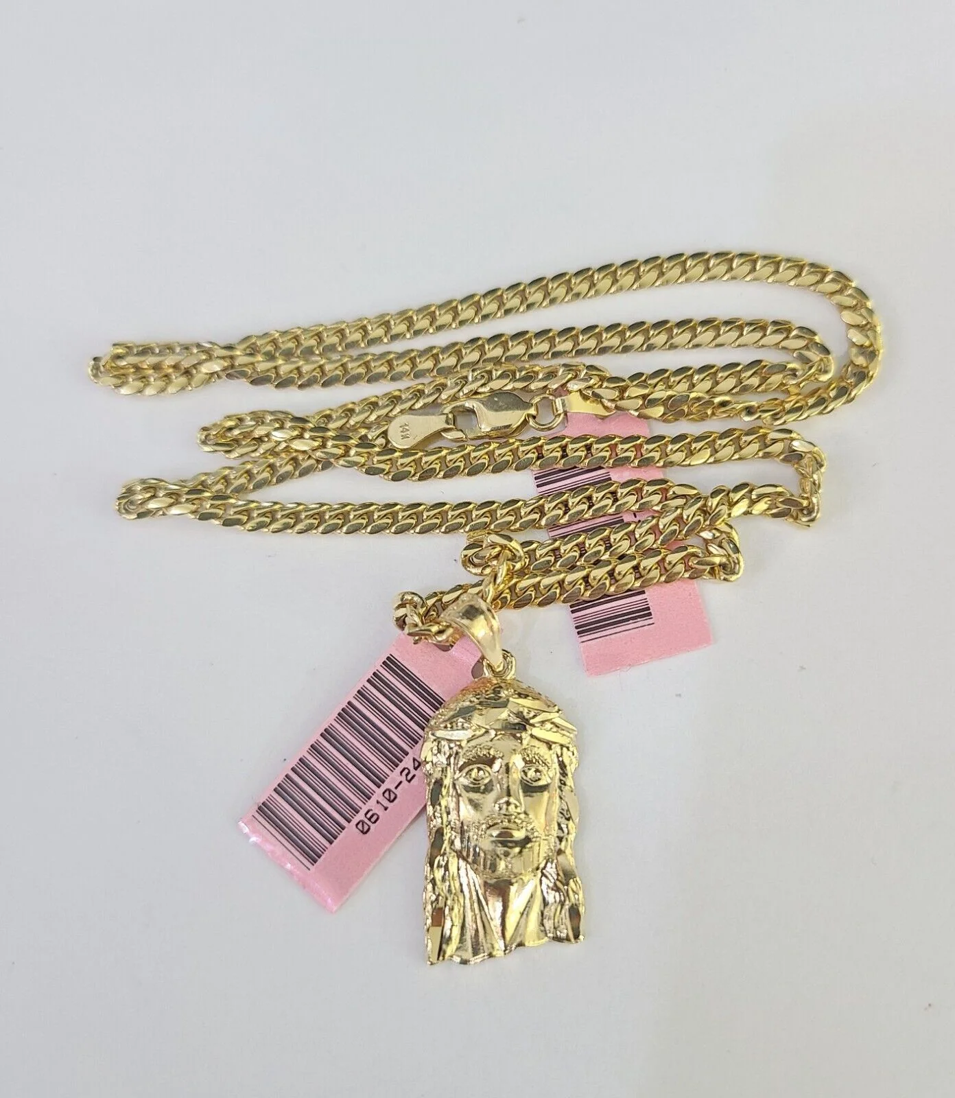 Real 14k Solid Chain Jesus Head Charm Set Miami Cuban 3mm Necklace Pendant - Image 5
