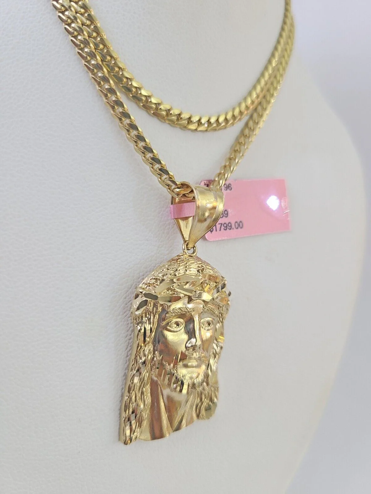 Real 14k Solid Chain Jesus Head Charm Set Miami Cuban 3mm Necklace Pendant - Image 2
