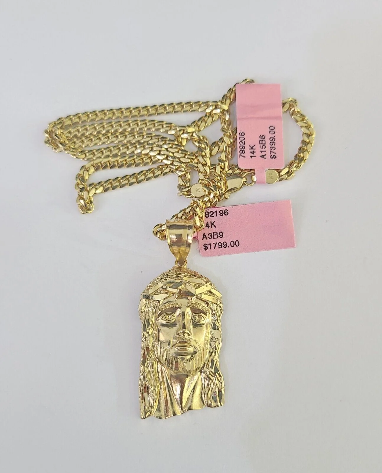 Real 14k Solid Chain Jesus Head Charm Set Miami Cuban 3mm Necklace Pendant - Image 5
