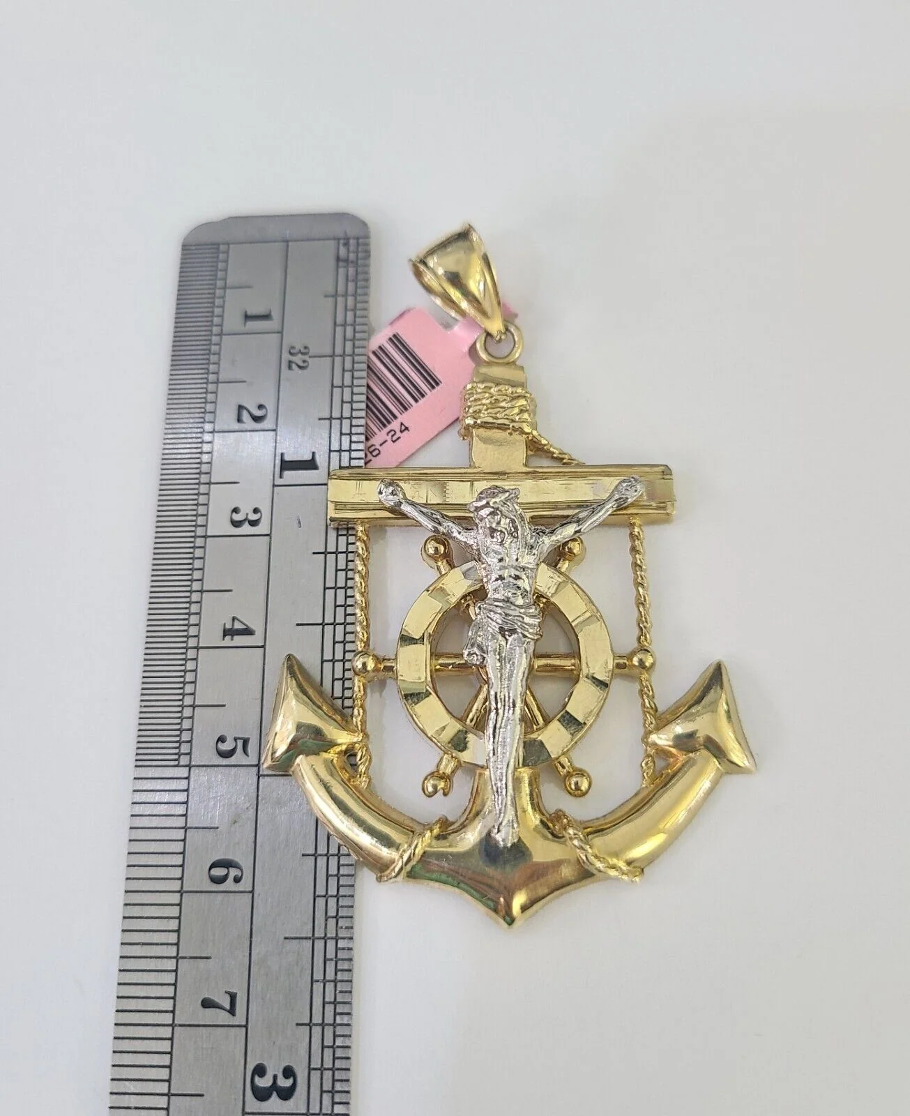 Real 14k Solid Rope Chain Jesus Anchor Charm Set 6mm 18"-30" Necklace Gold - Image 2