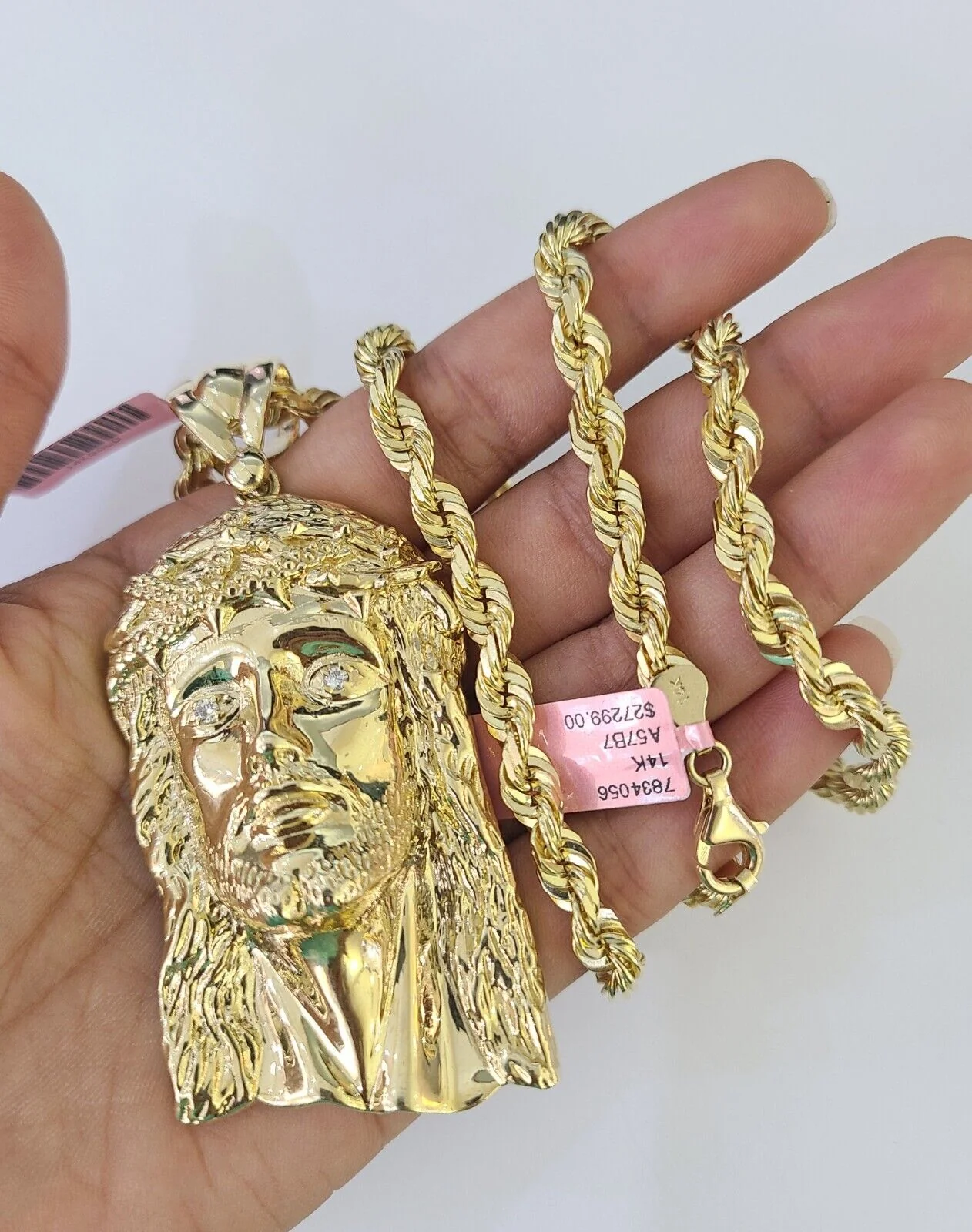Real 14k Solid Rope Chain Jesus Head Charm Set 6mm 18"-30" Necklace Gold - Image 4