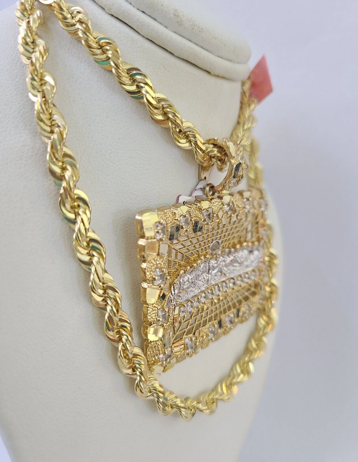 Real 14k Solid Rope Chain Last Supper Charm Set 6mm 18"-30" Necklace Gold - Image 5