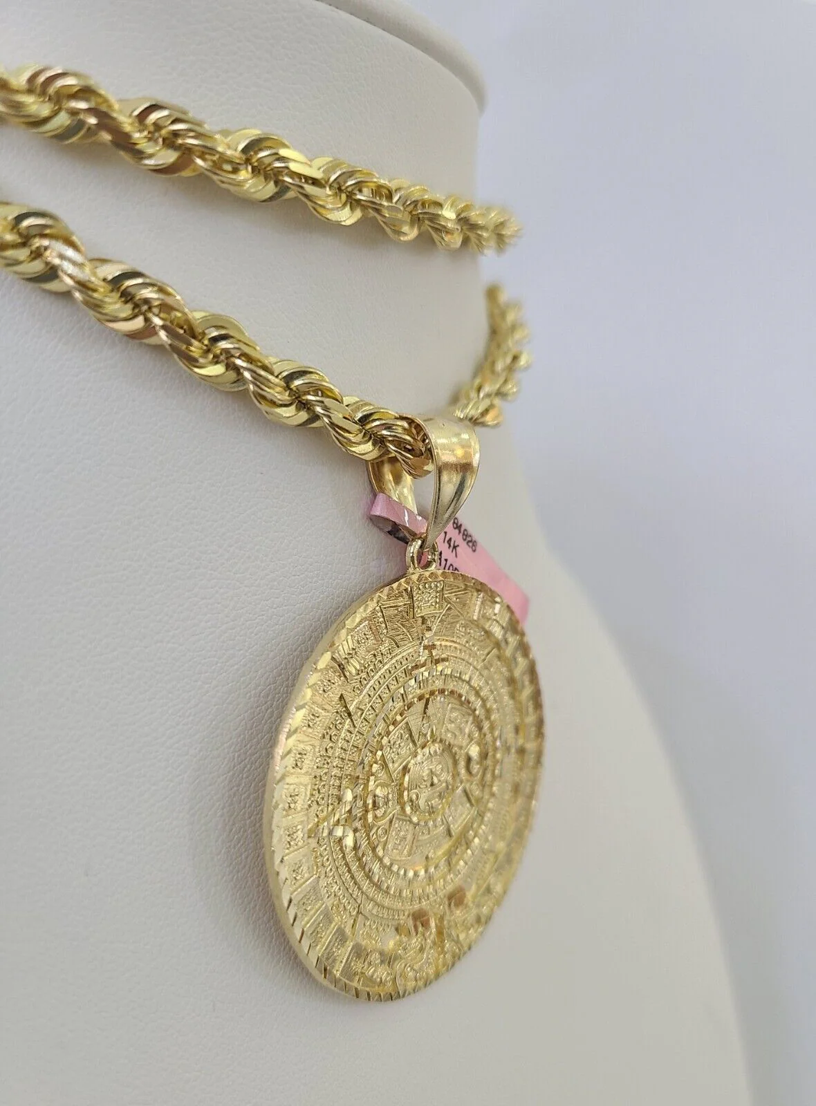 Real 14k Solid Rope Chain Mayan Calendar Charm Set 6mm 18"-30" Necklace Gold - Image 2