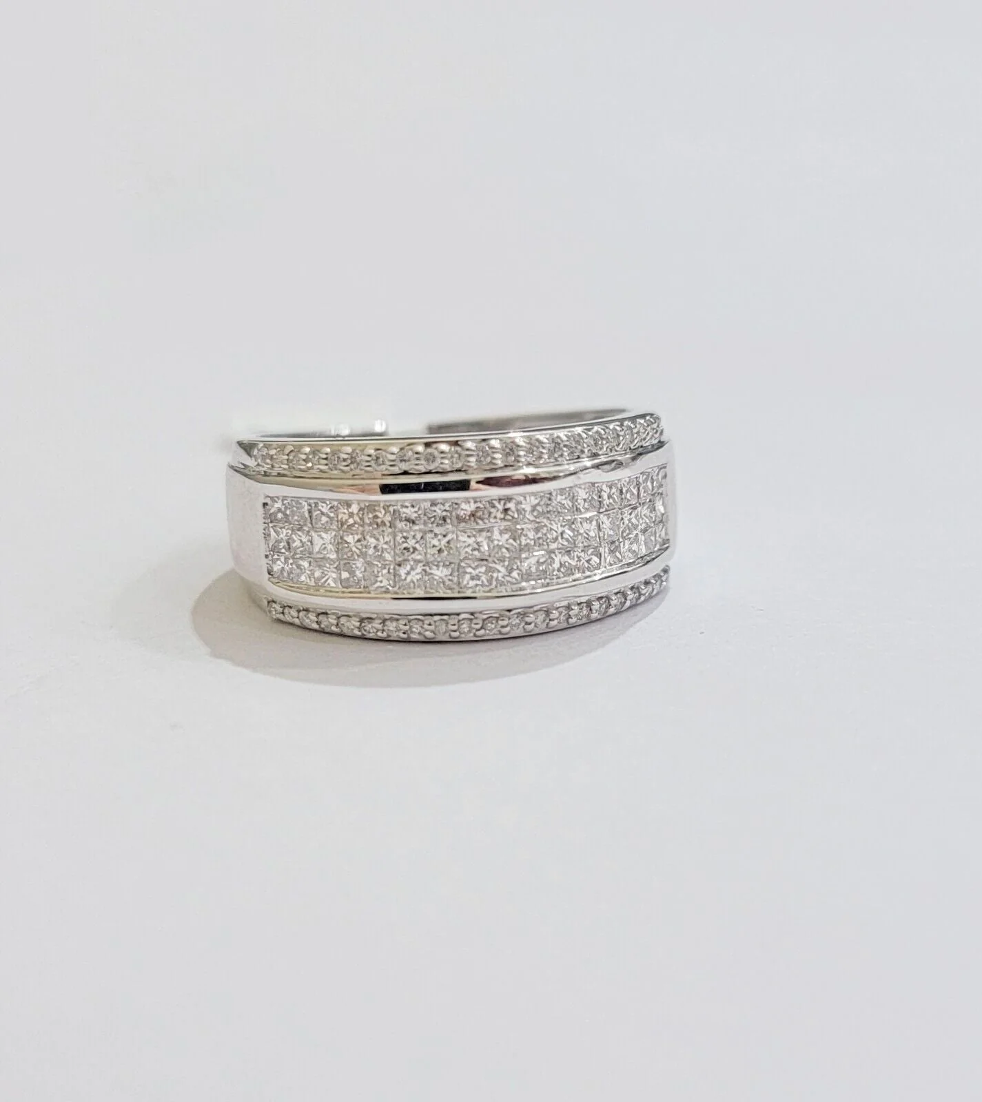Real 14k White Diamond Ring Mens Band 0.97 Ct Princess Cut Wedding Engagement - Image 3