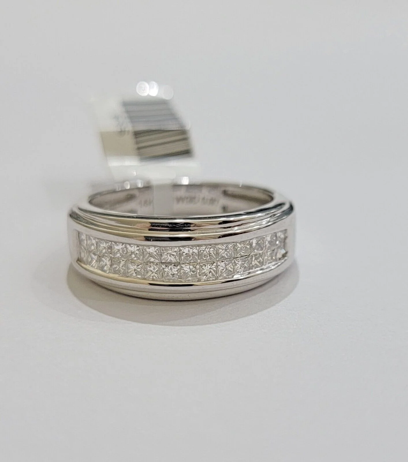 Real 14k White Diamond Ring Mens Band 0.97 Ct PrincessCut Wedding Engagement - Image 2