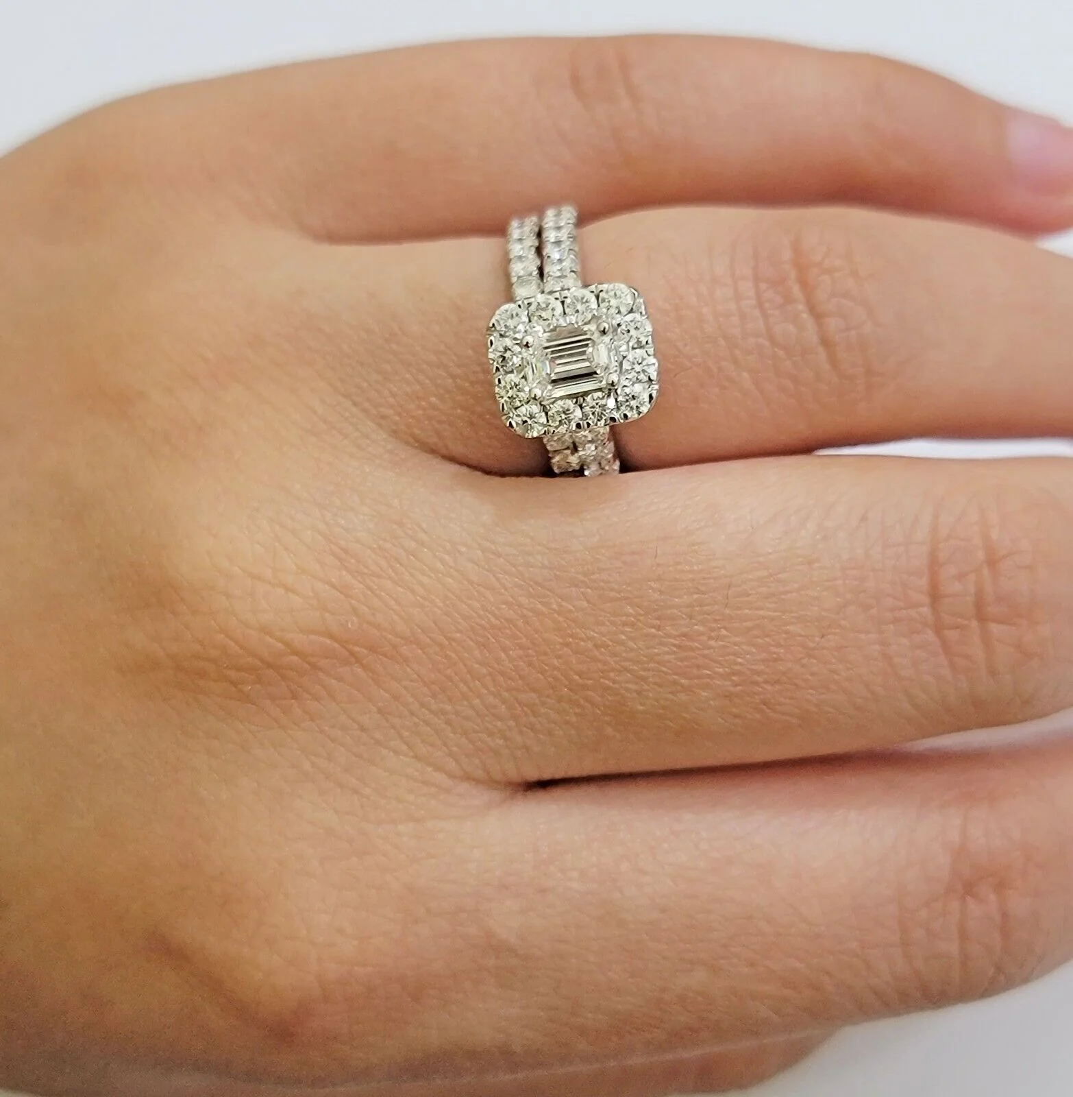 Real 14k White Gold Ring 2CT Diamond Engagement Wedding Ladies Band SET Ring - Image 4