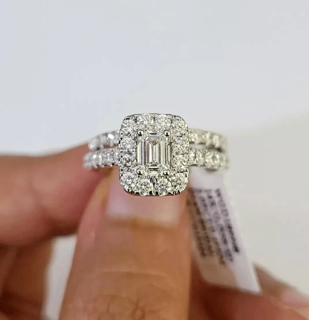 Real 14k White Gold Ring 2CT Diamond Engagement Wedding Ladies Band SET Ring - Image 5