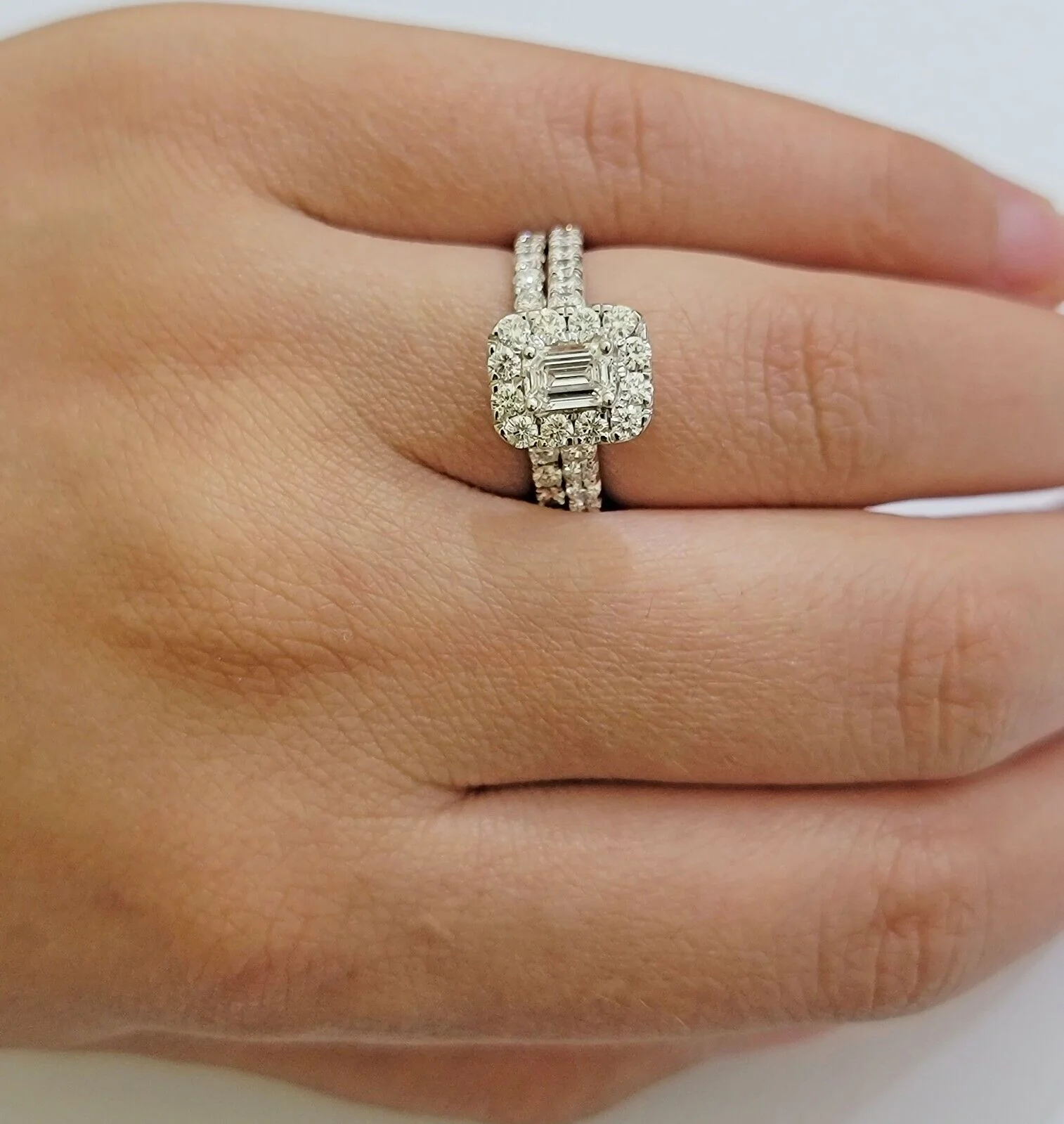 Real 14k White Gold Ring 2CT Diamond Engagement Wedding Ladies Band SET Ring - Image 7