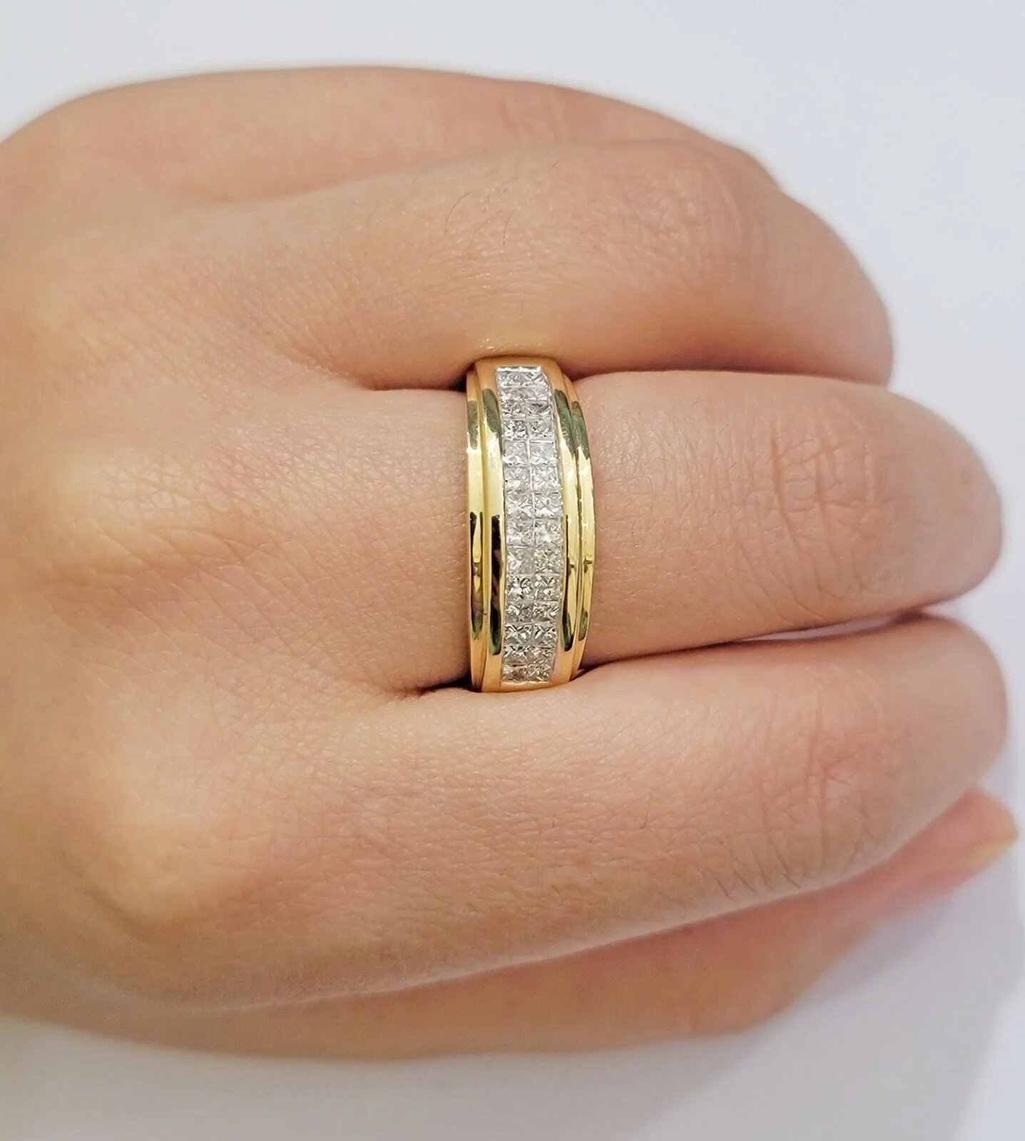 Real 14k Yellow Diamond Ring Mens Band 0.97 Ct Princess Cut Wedding Engagement - Image 3