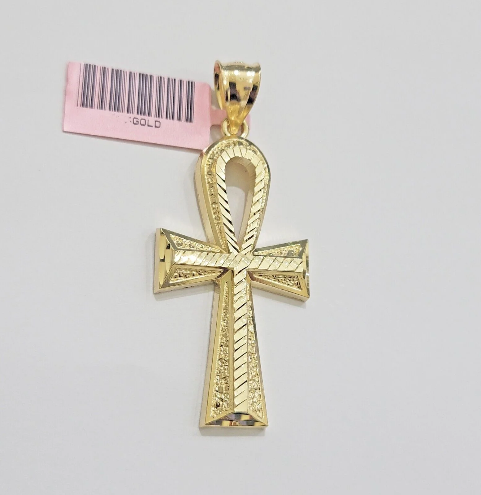 Real 14k Yellow Gold Ankh charm pendant 2.2 Inches Diamond Cuts Charm for Chains - Image 2