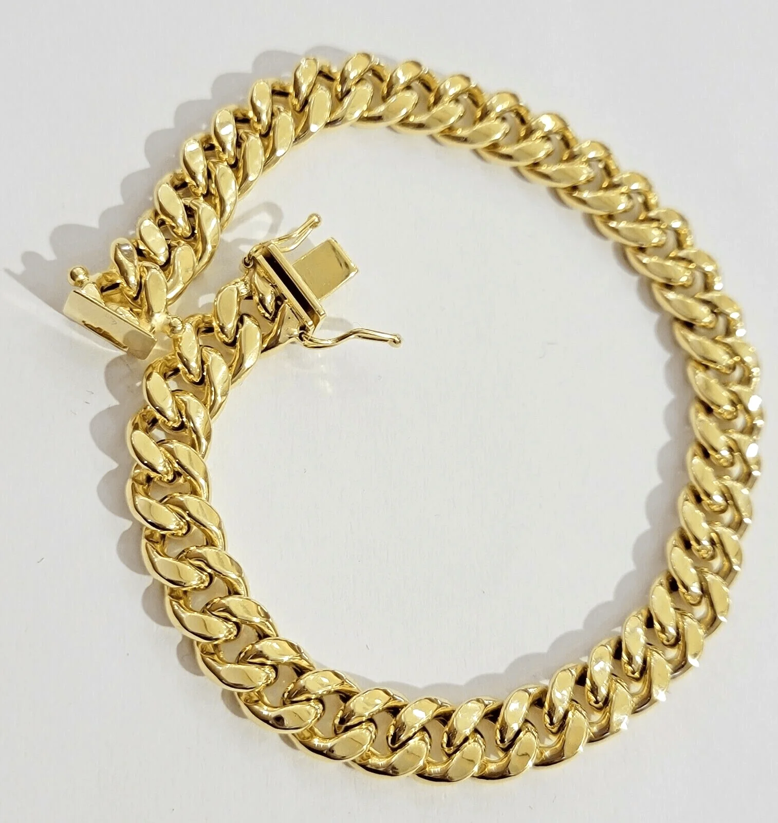 Real 14k Yellow Gold Bracelet 8 inch Miami Cuban Link 8mm mens 14kt Box Lock - Image 2