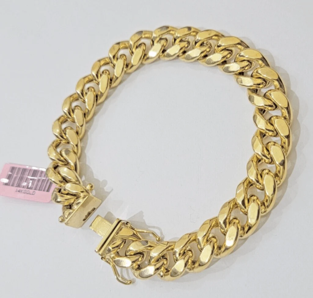 Real 14k Yellow Gold Bracelet 9 Inch Miami Cuban Link Box Clasp For Men's 14KT - Image 2