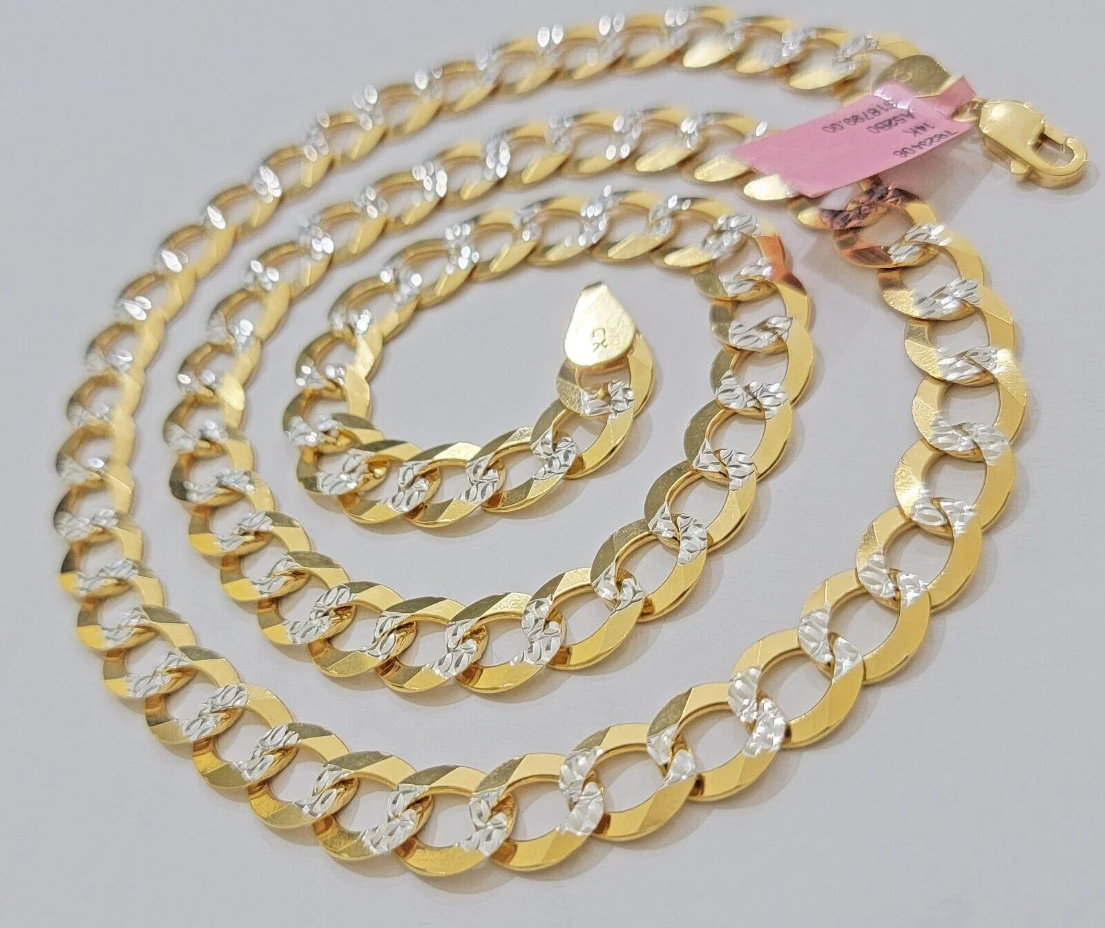 Real 14k Yellow Gold Chain Necklace Two-tone Cuban Curb Link 9.5mm 20 inch SOLID - Image 2