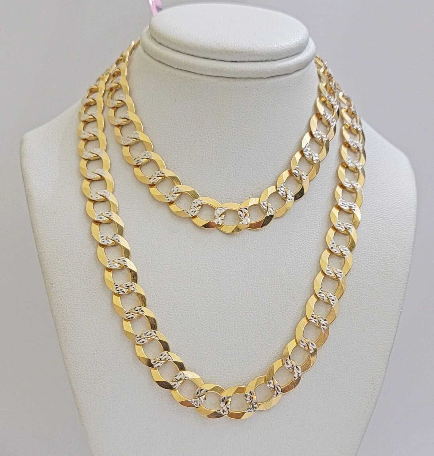 Real 14k Yellow Gold Chain Necklace Two-tone Cuban Curb Link 9.5mm 20 inch SOLID - Image 3
