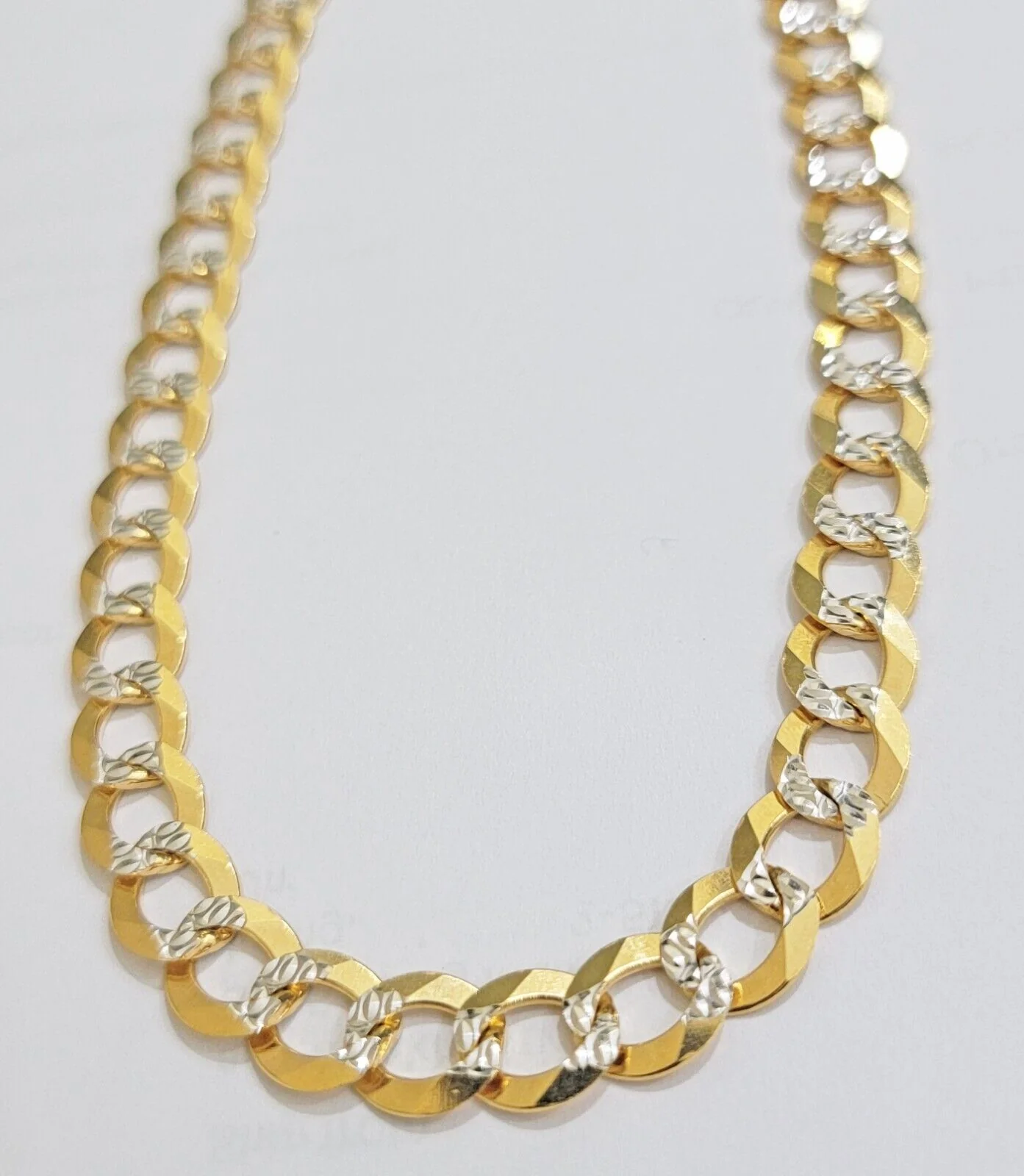 Real 14k Yellow Gold Chain Necklace Two-tone Cuban Curb Link 9.5mm 22 inch SOLID - Image 3