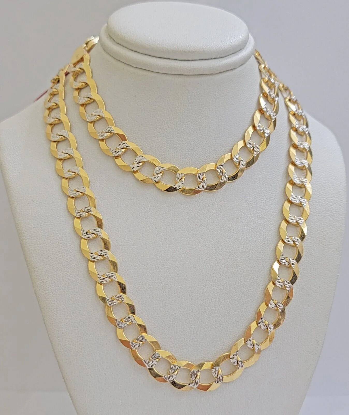 Real 14k Yellow Gold Chain Necklace Two-tone Cuban Curb Link 9.5mm 26 inch SOLID - Image 2