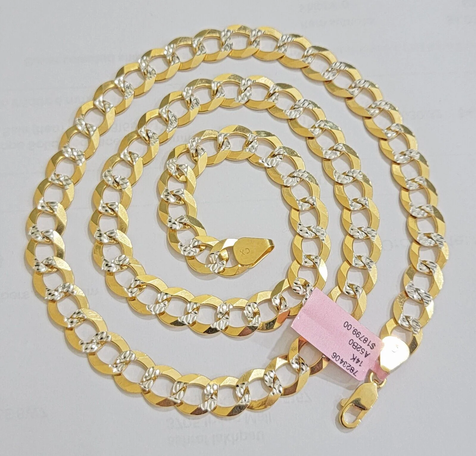 Real 14k Yellow Gold Chain Necklace Two-tone Cuban Curb Link 9.5mm 26 inch SOLID - Image 7