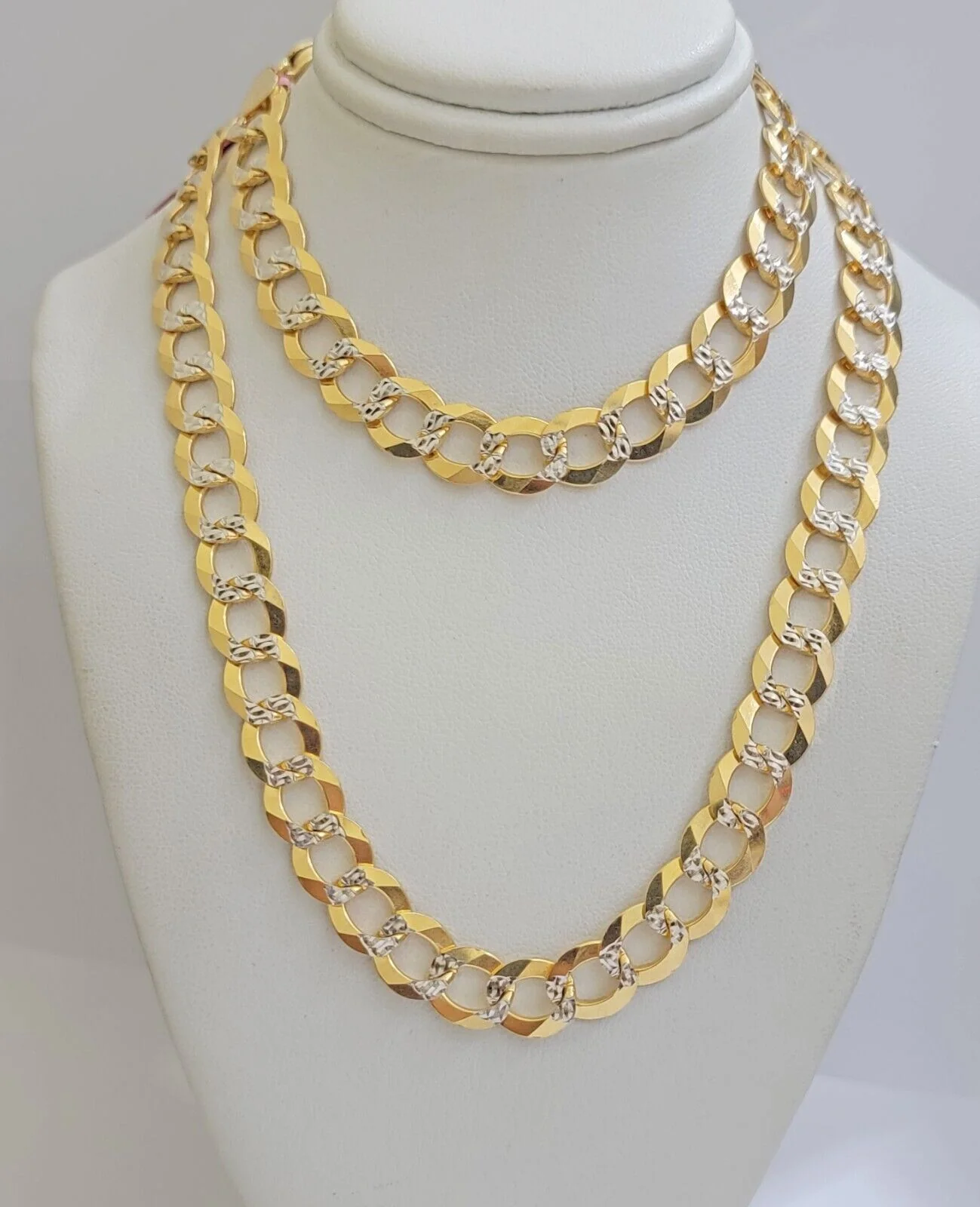 Real 14k Yellow Gold Chain Necklace Two-tone Cuban Curb Link 9.5mm 28 inch SOLID - Image 6