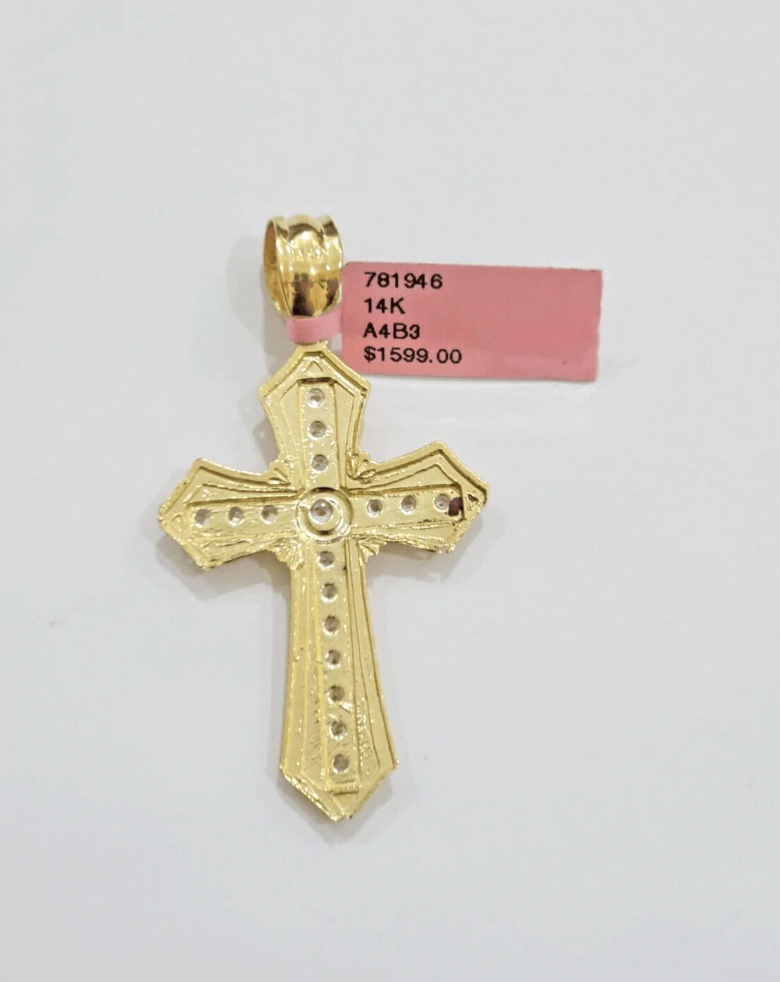 Real 14k Yellow Gold Cross Charm Pendant 2 Inch Diamond Cuts CZ Charm For Chains - Image 7