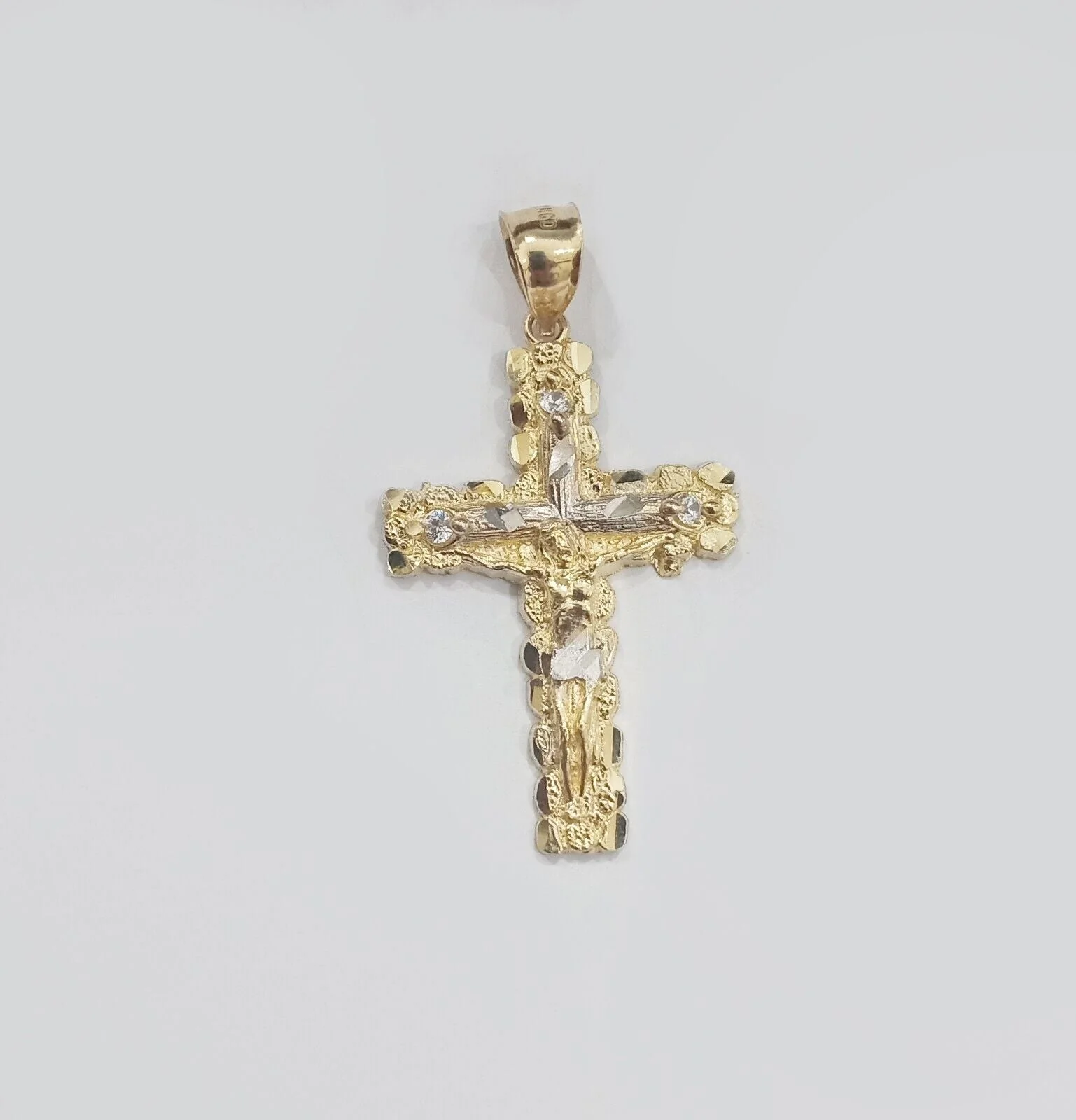 Real 14k Yellow Gold Jesus Crucifix Nugget Cross Charm Pendant 1.5" inch - Image 3
