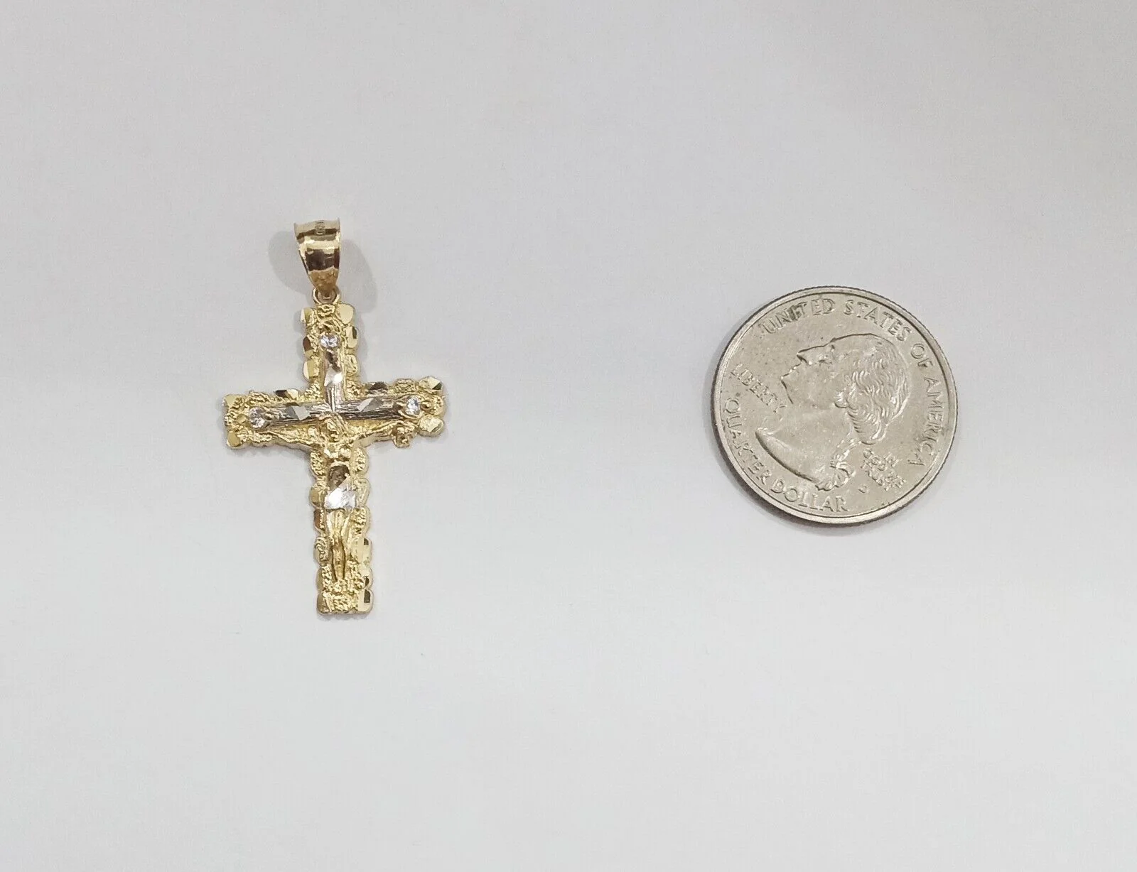 Real 14k Yellow Gold Jesus Crucifix Nugget Cross Charm Pendant 1.5" inch - Image 4
