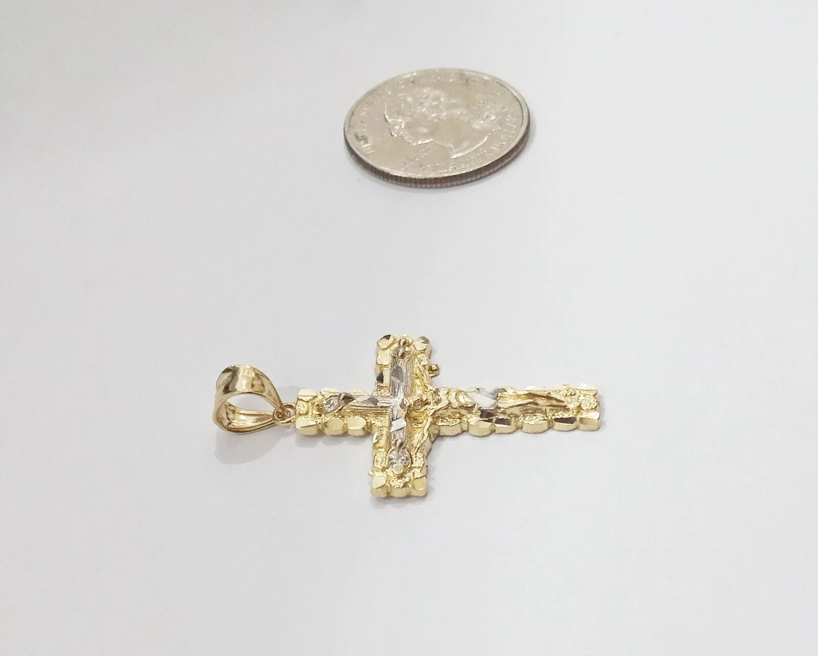 Real 14k Yellow Gold Jesus Crucifix Nugget Cross Charm Pendant 1.5" inch - Image 5