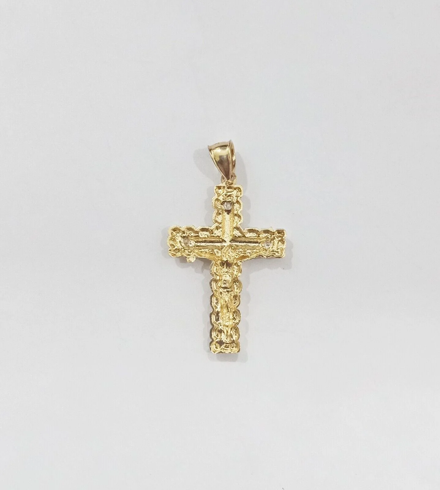 Real 14k Yellow Gold Jesus Crucifix Nugget Cross Charm Pendant 1.5" inch - Image 7