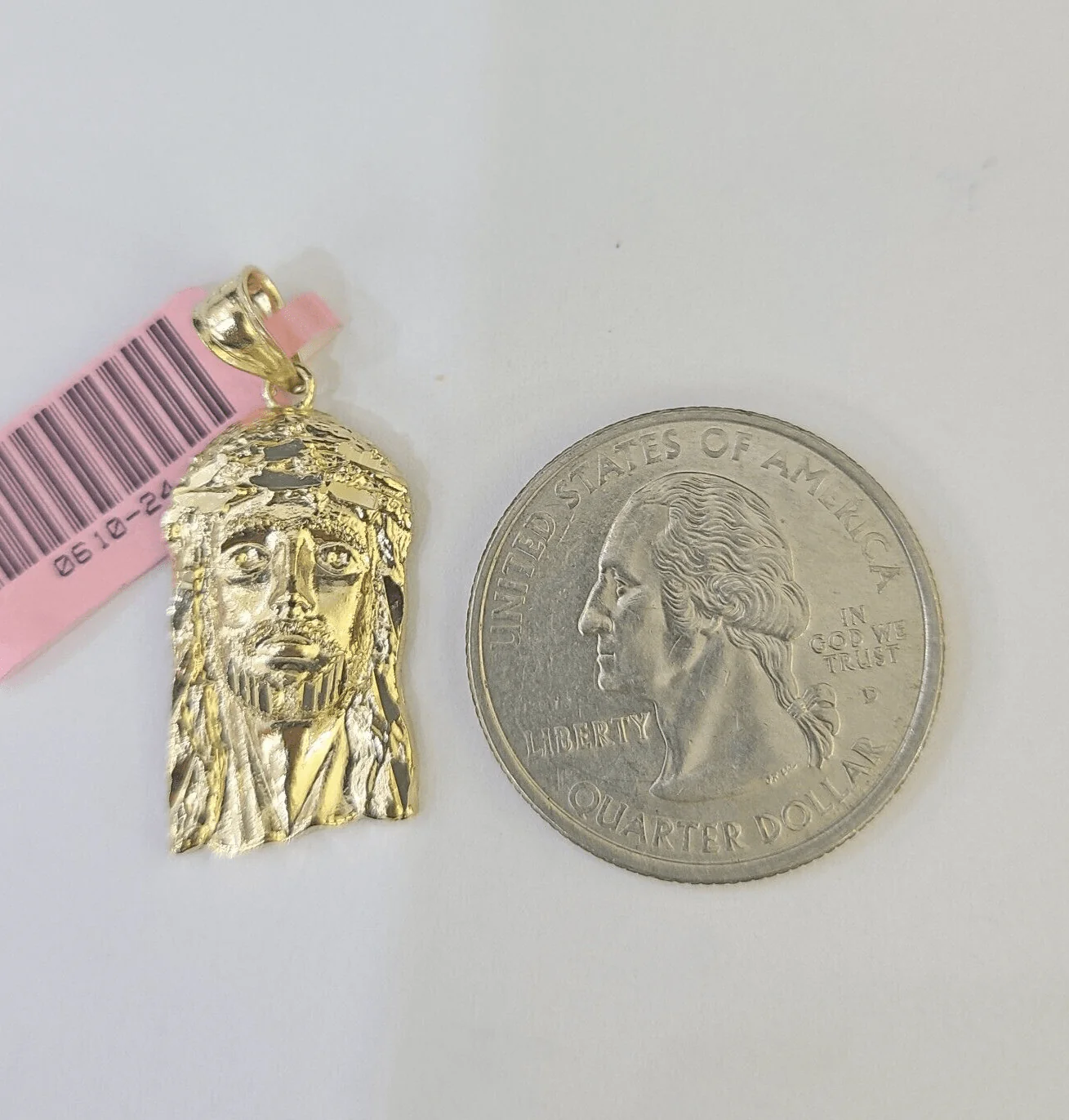 Real 14K Yellow Gold Jesus Head Pendant Charm Genuine 1" - Image 3