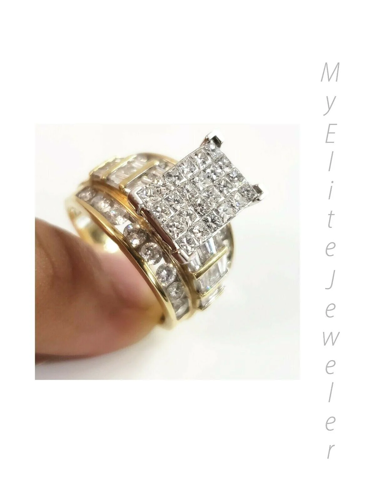 REAL 14k Yellow Gold Ladies Diamond Ring 2CT, Cinderella Style Size 7 For Women - Image 5