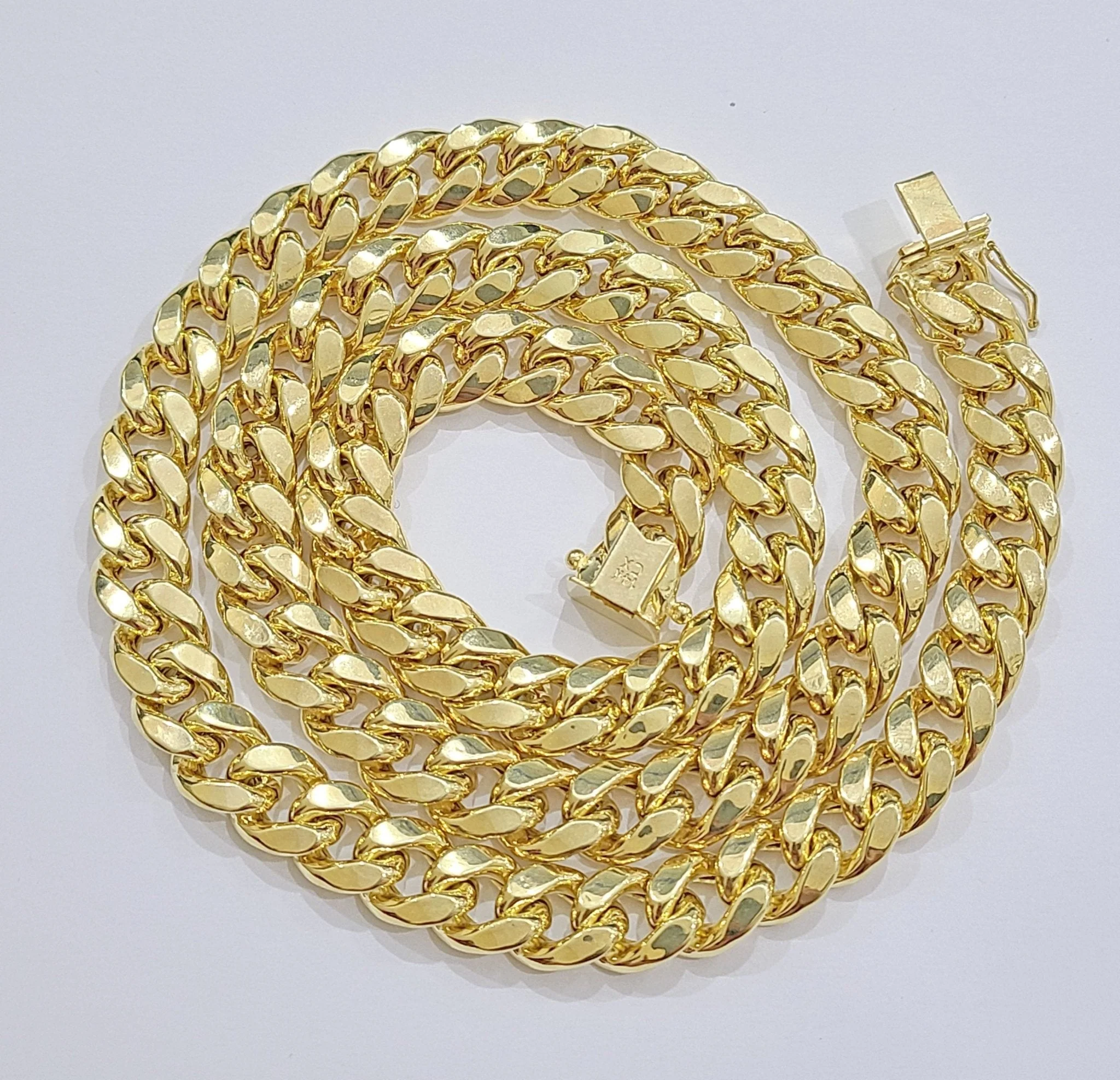 Real 14k Yellow Gold Miami Cuban Link Chain 10mm 22" Necklace Box Lock For Men